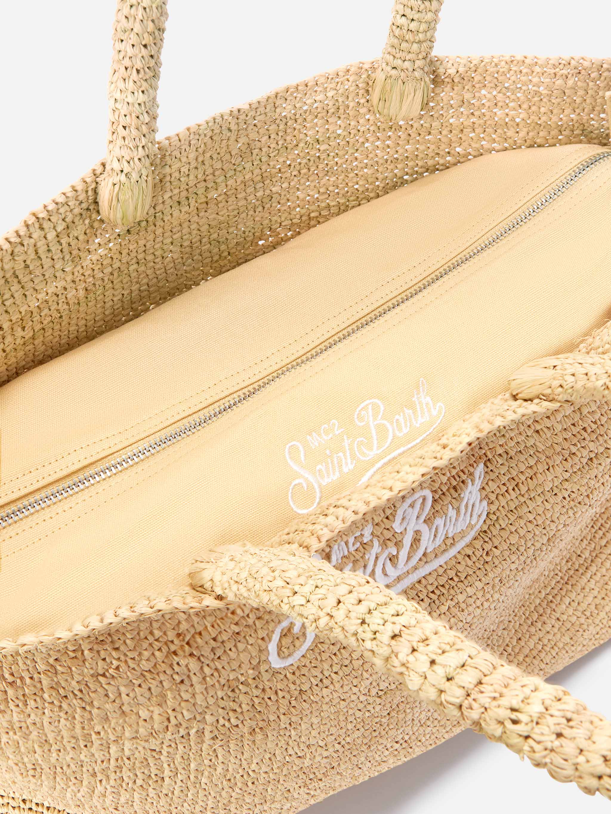 Borsa Beach in raffia con logo ricamato