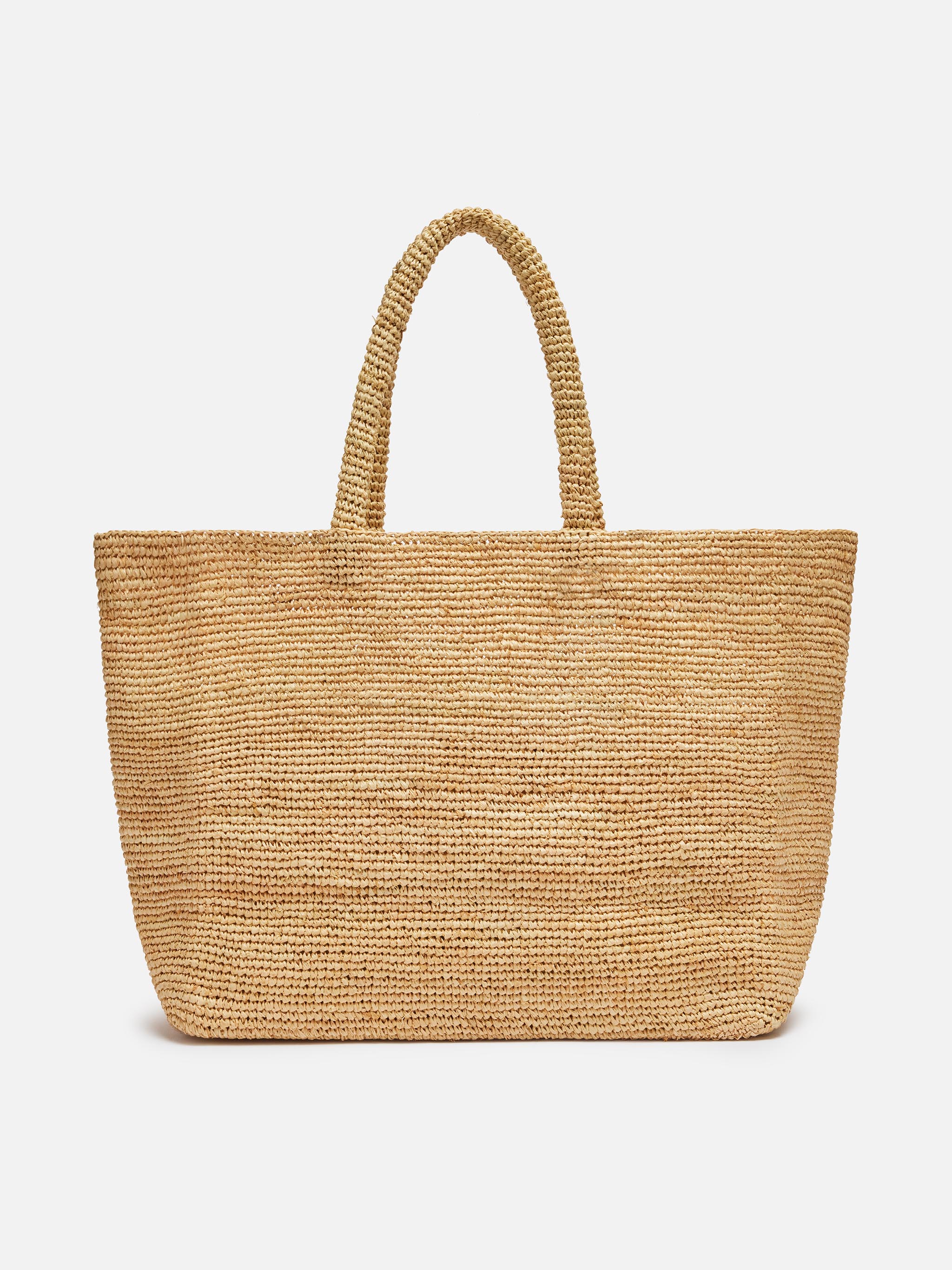 Borsa Beach in raffia con logo ricamato a contrasto nero