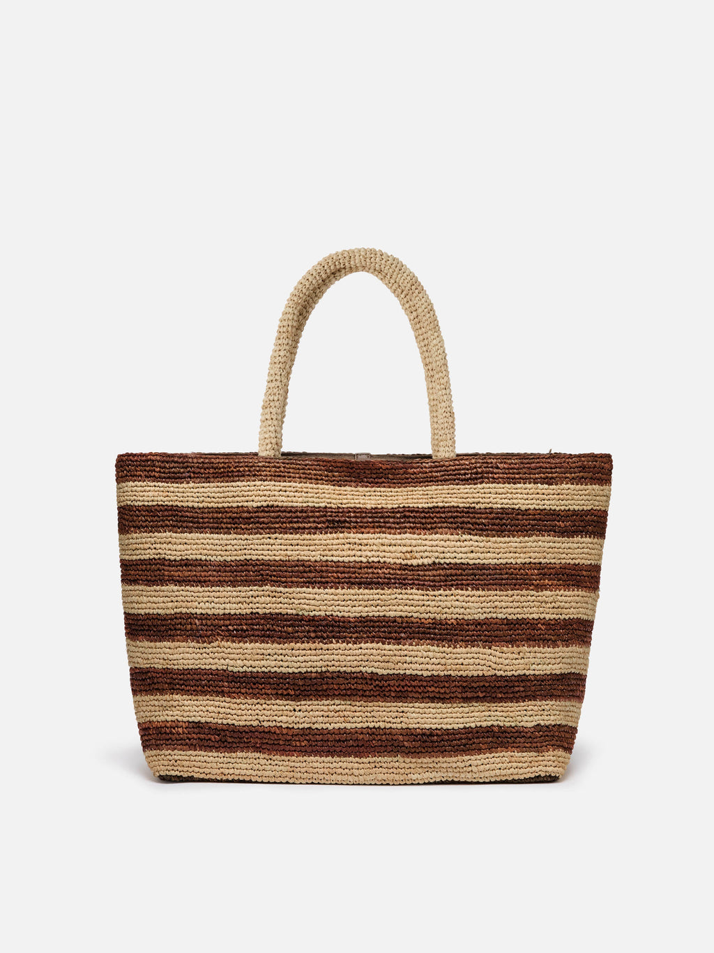 Borsa Beach in raffia a righe marroni con logo ricamato