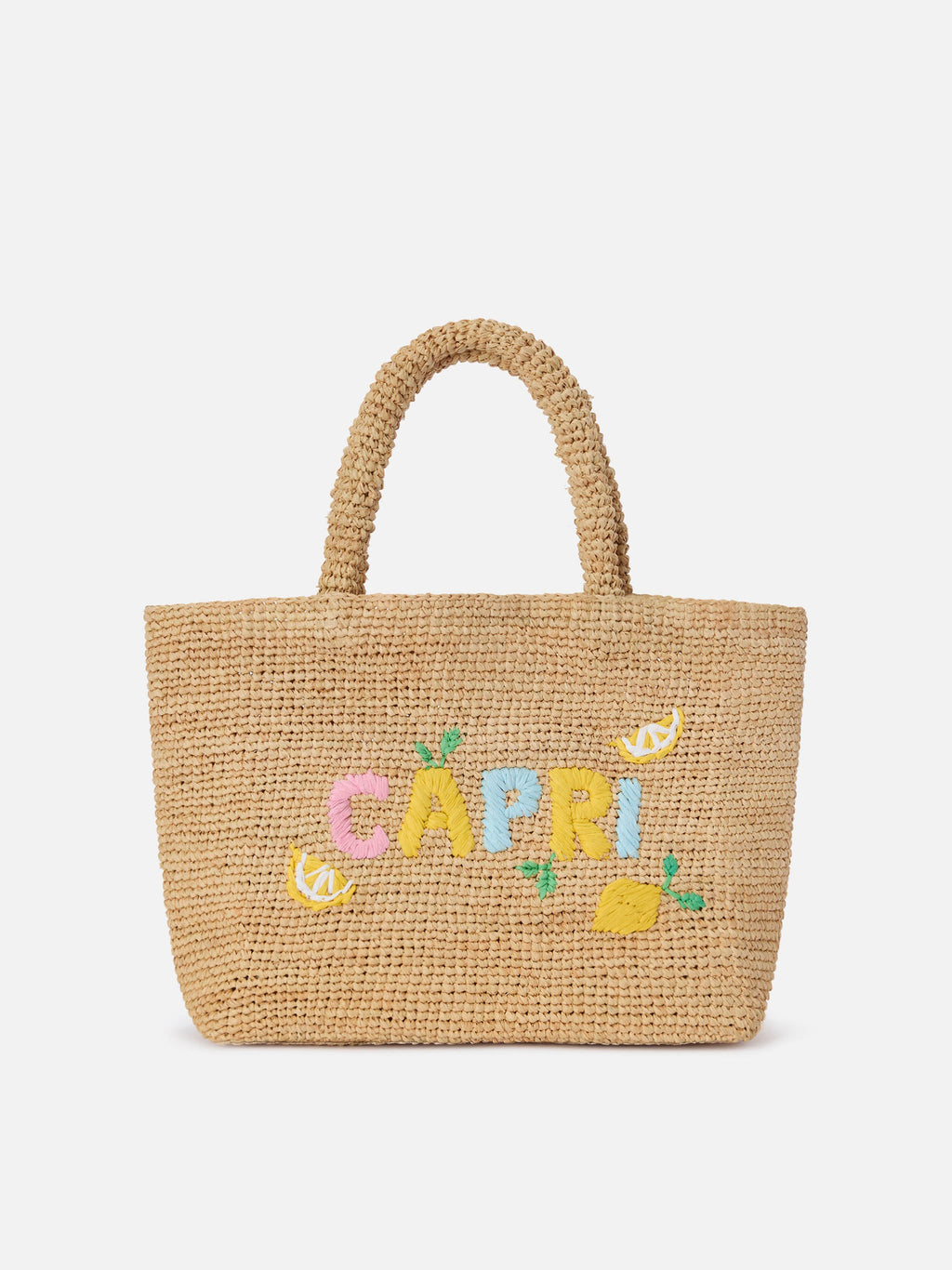 Borsa Beach medium in raffia con ricamo Capri