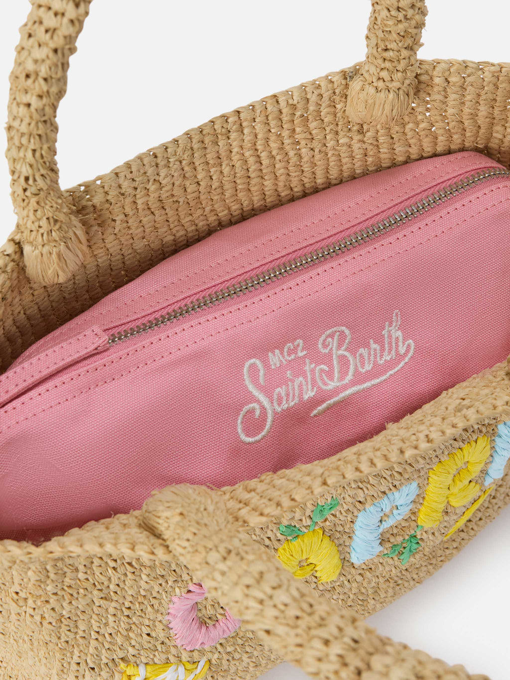 Borsa Beach medium in raffia con ricamo Capri