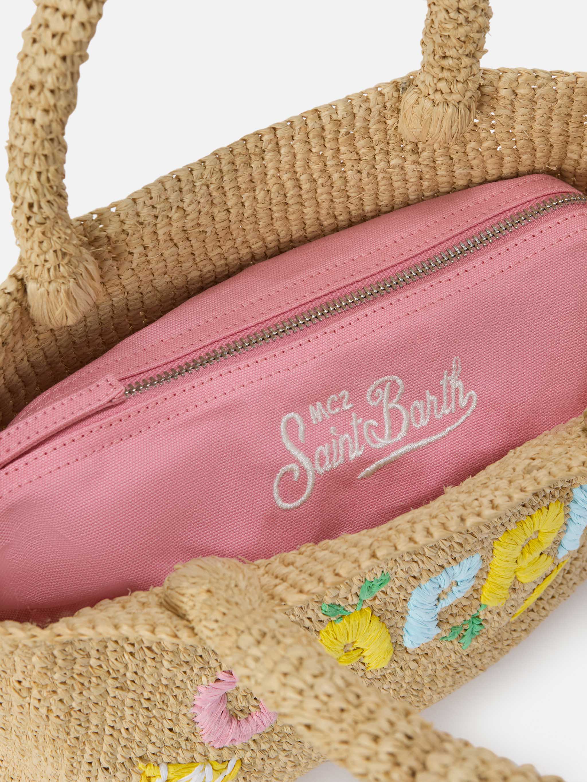 Borsa Beach medium in raffia con ricamo Capri