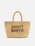 Borsa Beach medium in raffia con logo ricamato a contrasto