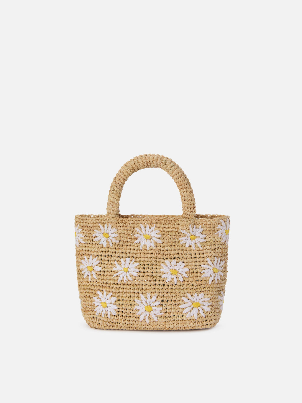 Borsa Beach mini in raffia con margherite  ricamate