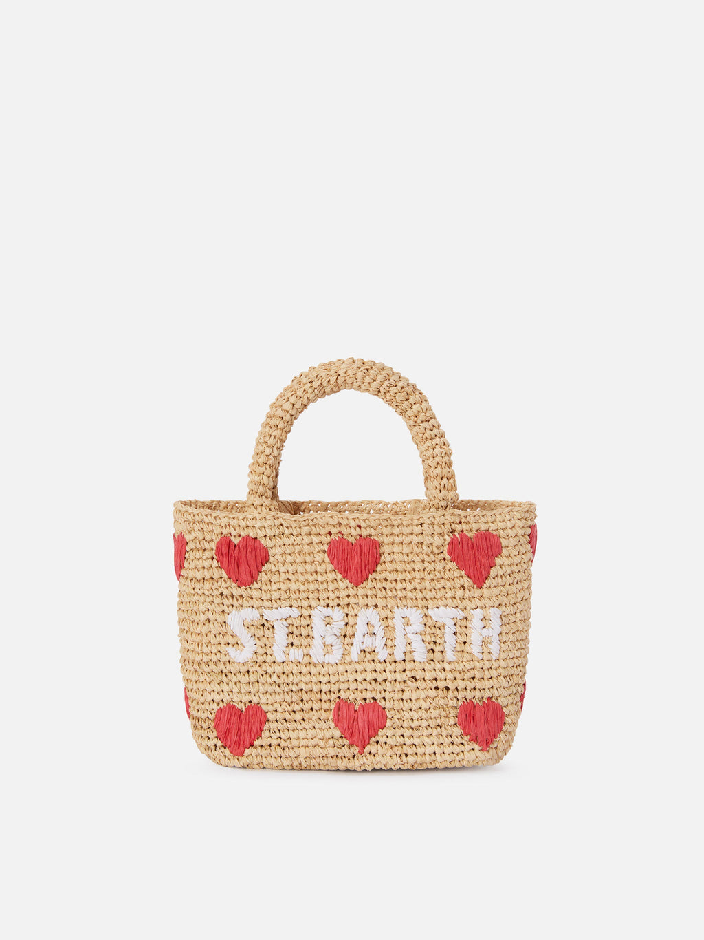 Borsa Beach mini in raffia con cuori  ricamati