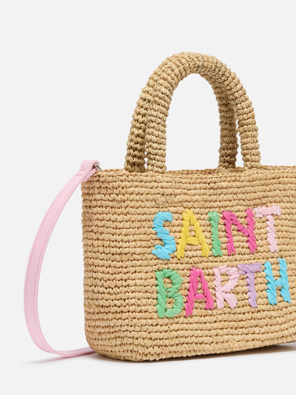 Borsa Beach mini in raffia con logo ricamato multicolor