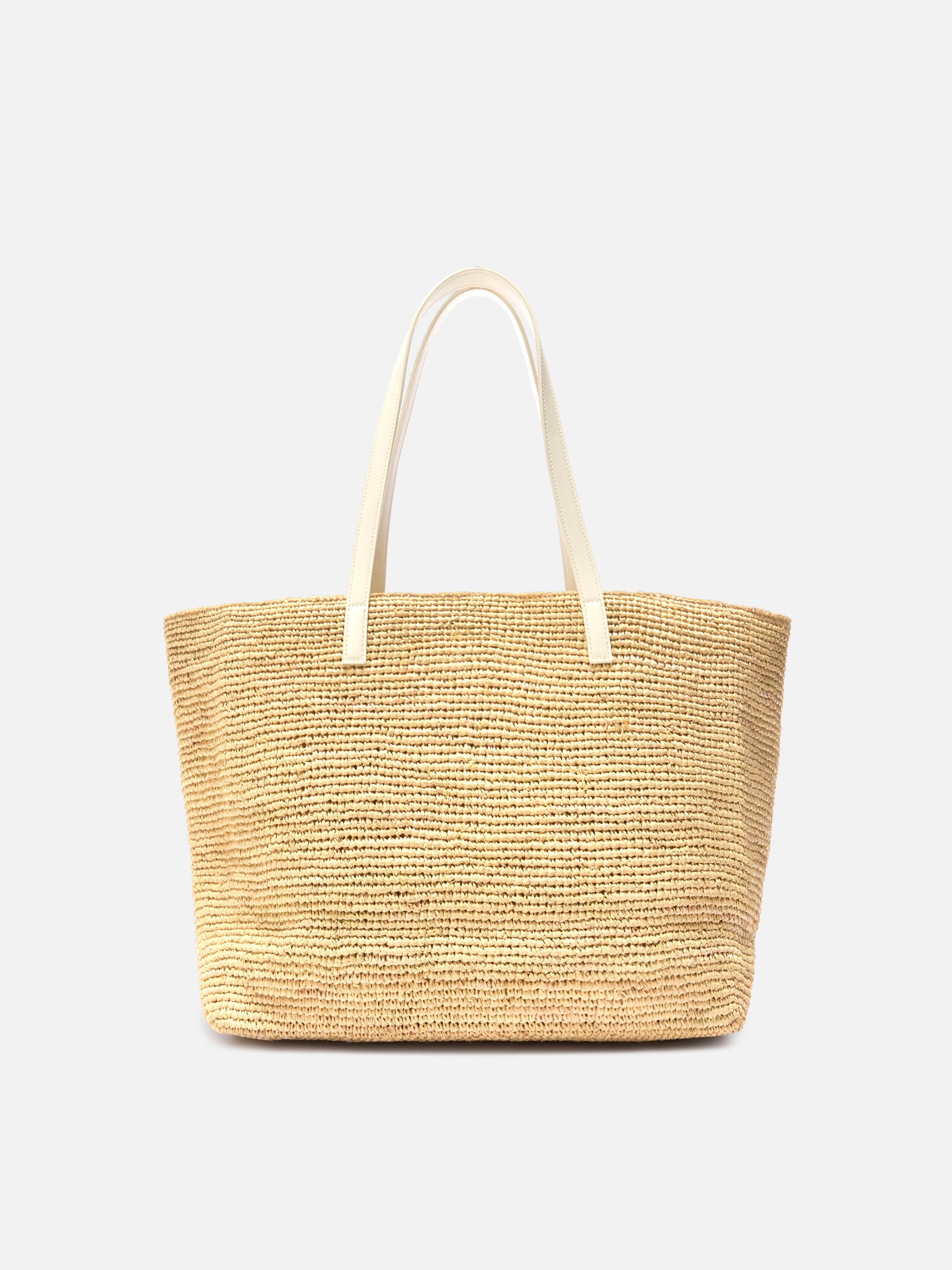 Borsa City in raffia con logo avorio ricamato a contrasto