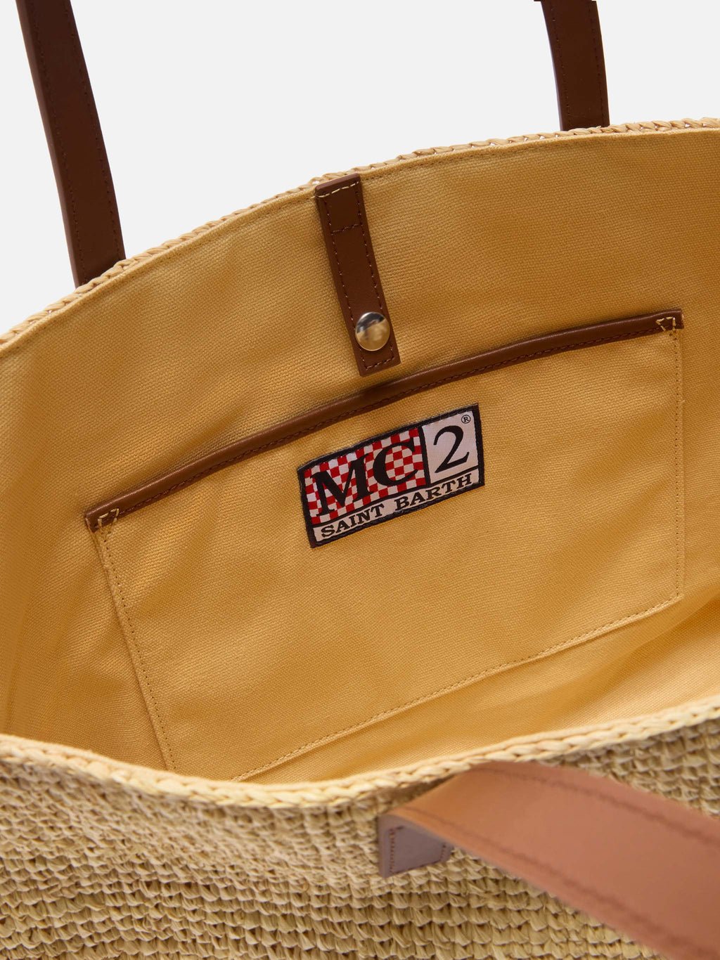 Borsa City in raffia con manici in vera pelle e logo ricamato