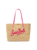 Beige Raffia City Mid bag with Saint Barth embroidered logo - MC2 Saint Barth
