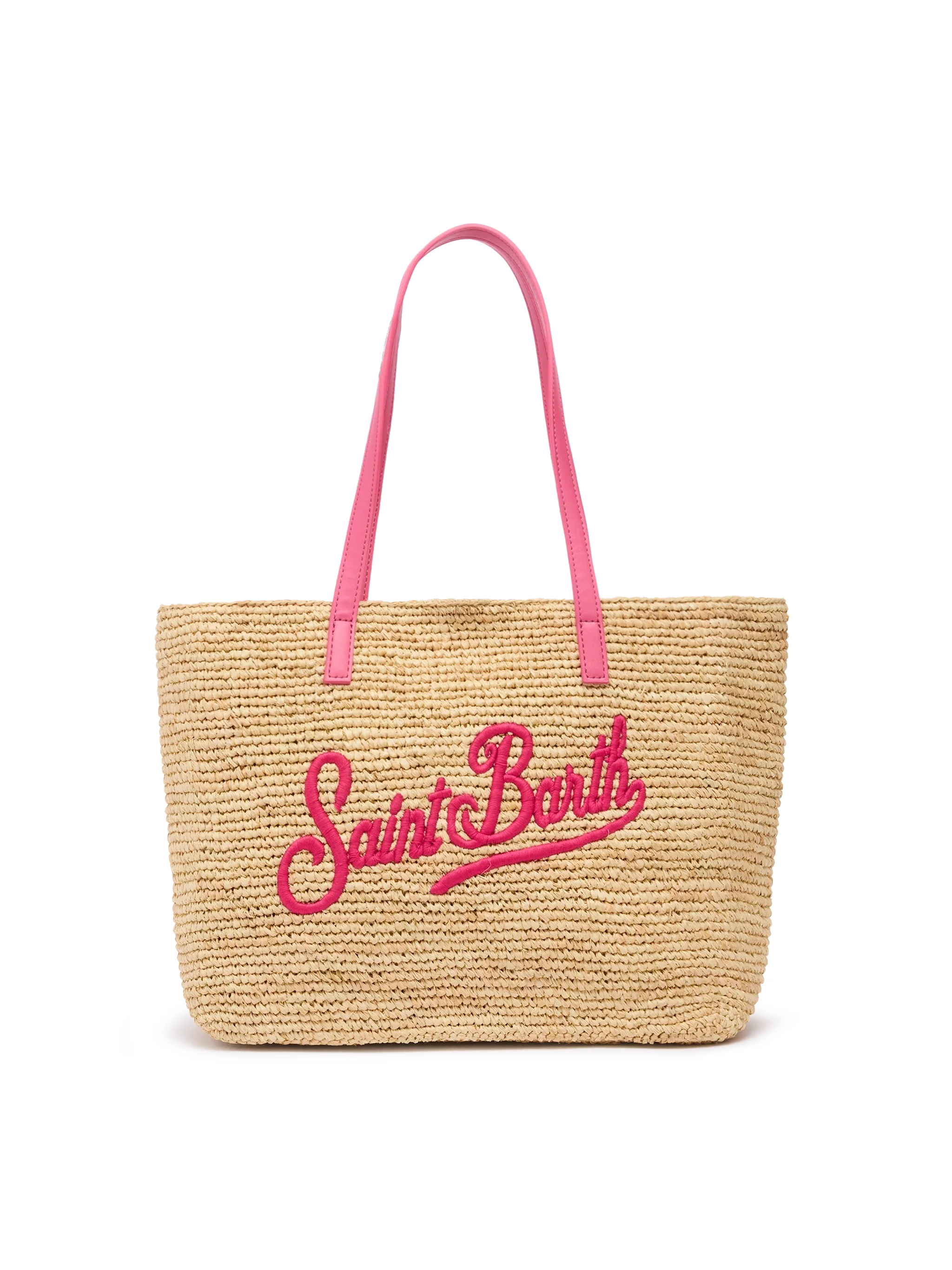 Beige Raffia City Mid bag with Saint Barth embroidered logo - MC2 Saint Barth