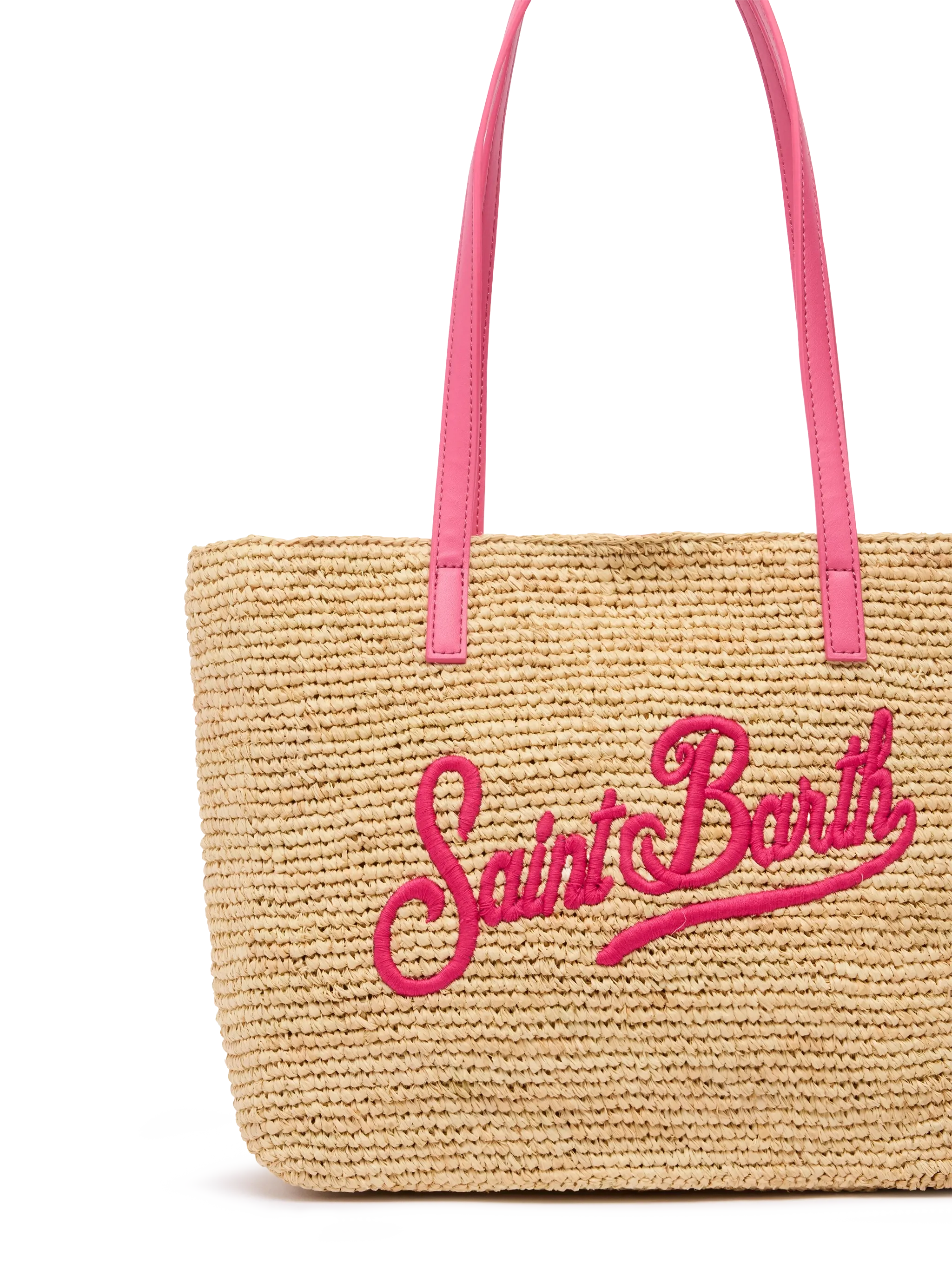 Beige Raffia City Mid bag with Saint Barth embroidered logo - MC2 Saint Barth
