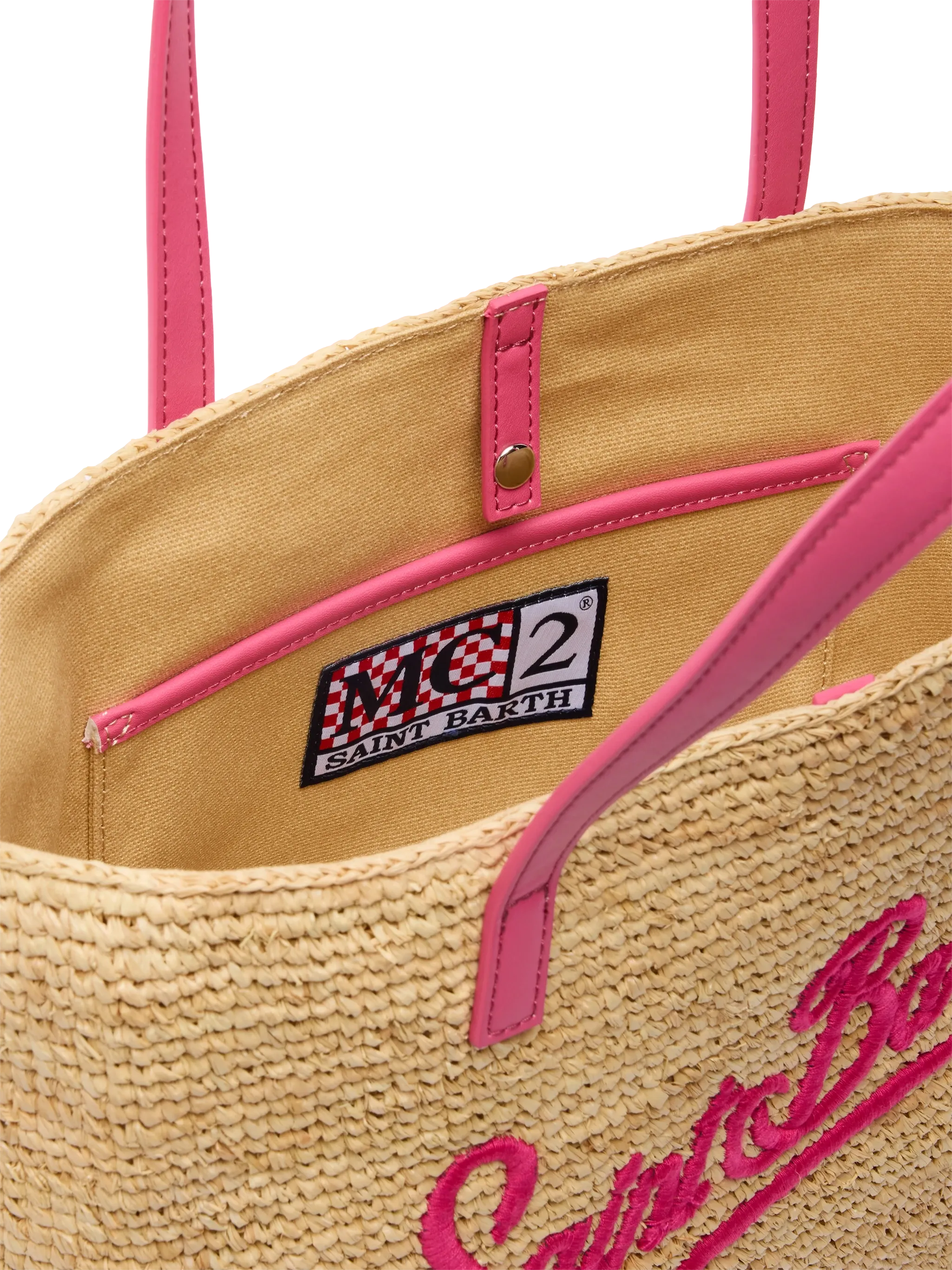 Beige Raffia City Mid bag with Saint Barth embroidered logo - MC2 Saint Barth