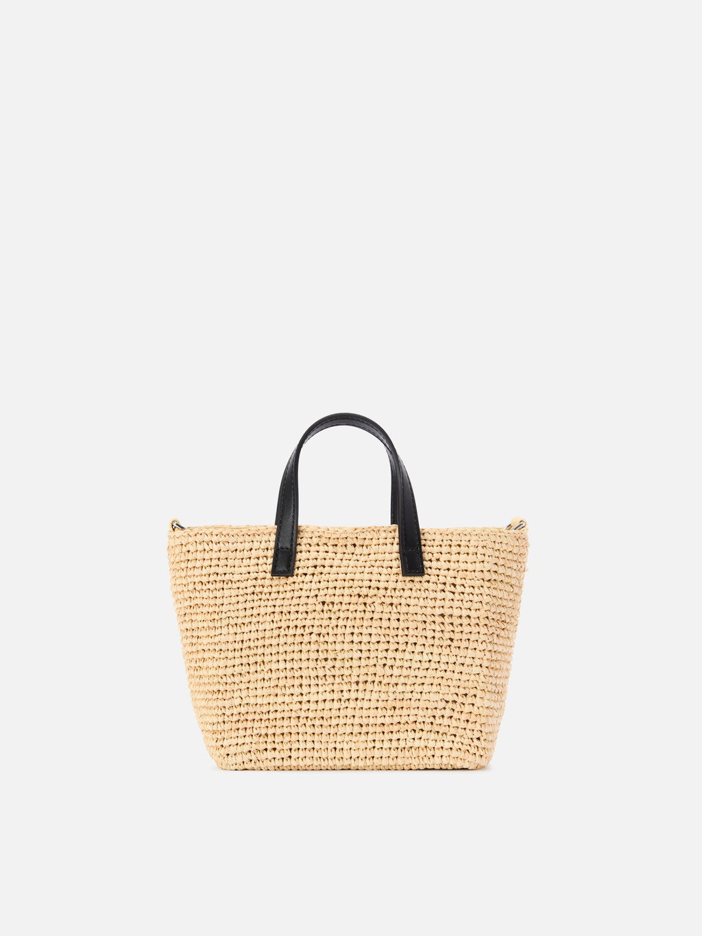 Borsa City mini in raffia con logo nero ricamato a contrasto