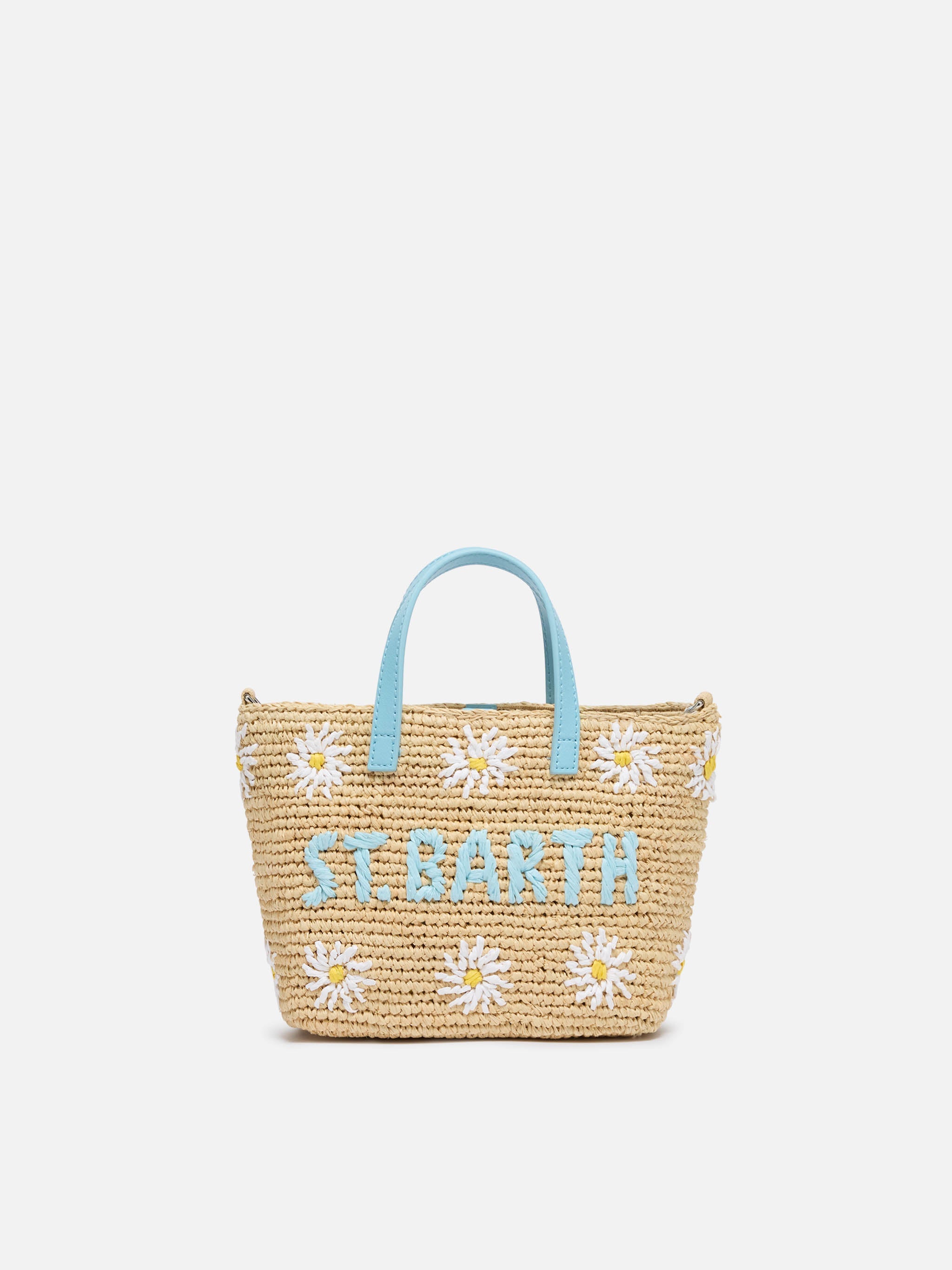 Rafia City Mini Bag beige con ricamo margherite