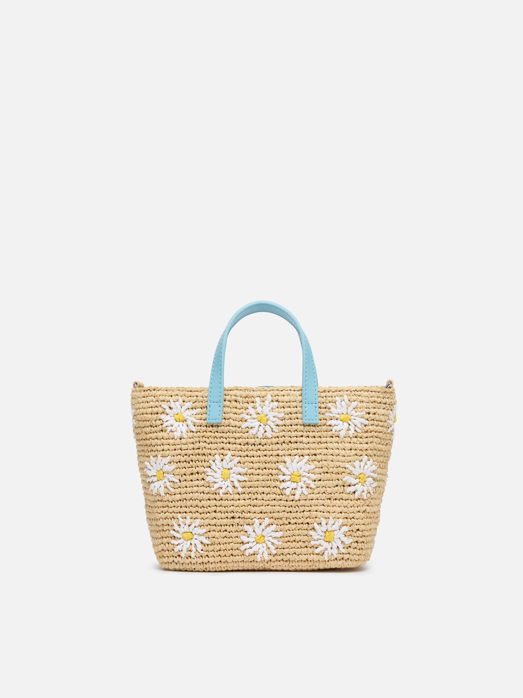 Rafia City Mini Bag beige con ricamo margherite