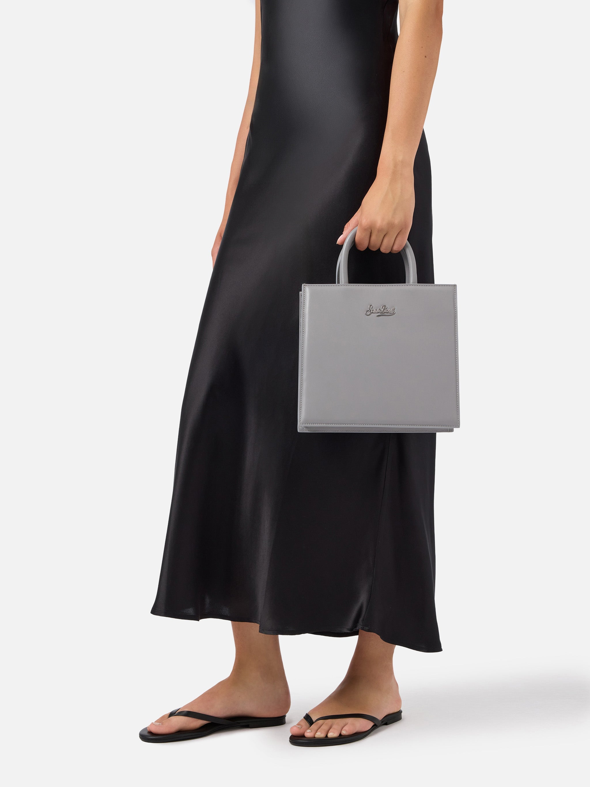 Borsa Shop Bag Midi pelle grigia