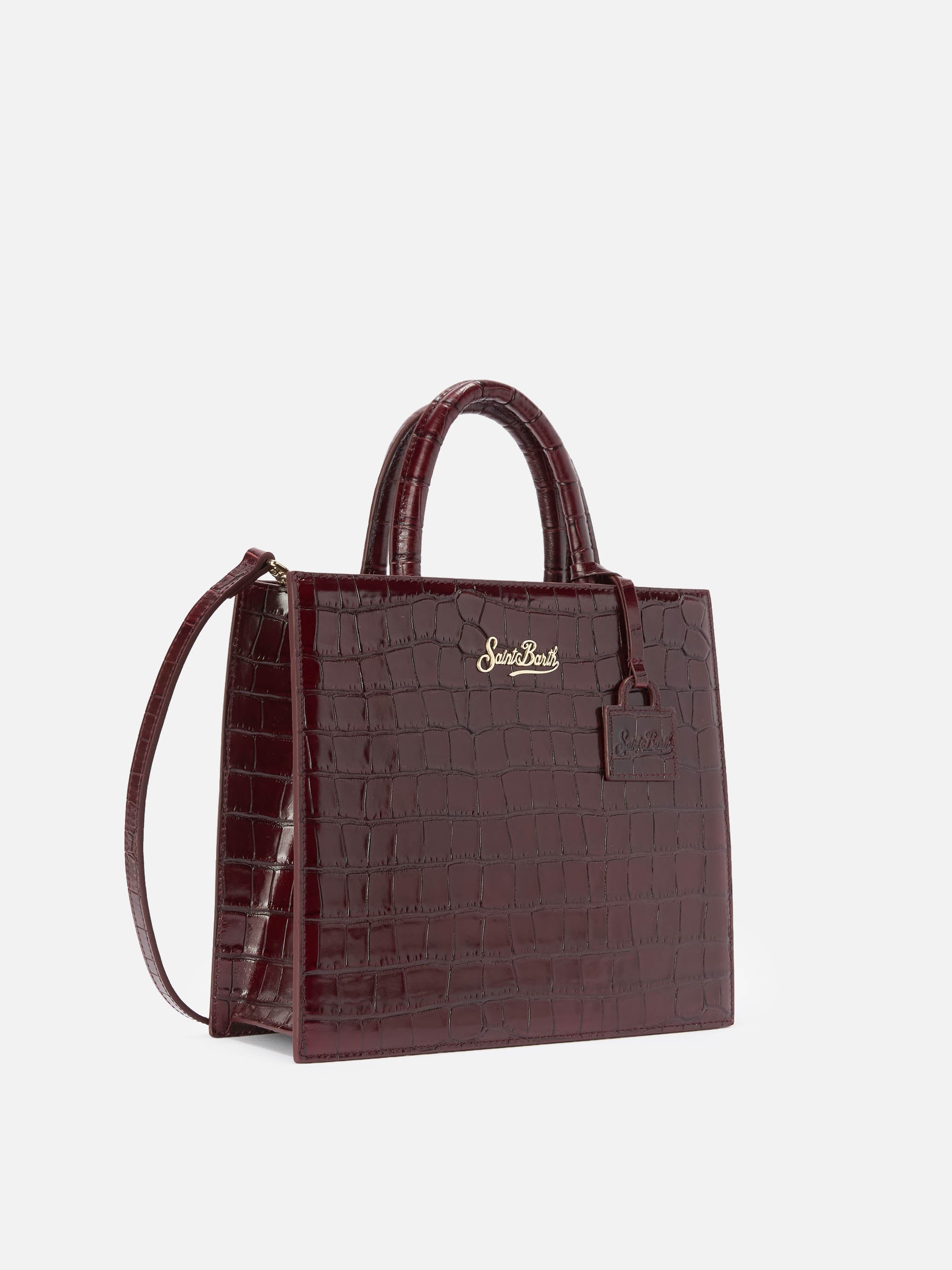 Borsa Shop Bag Midi stampa coccodrillo bordeaux