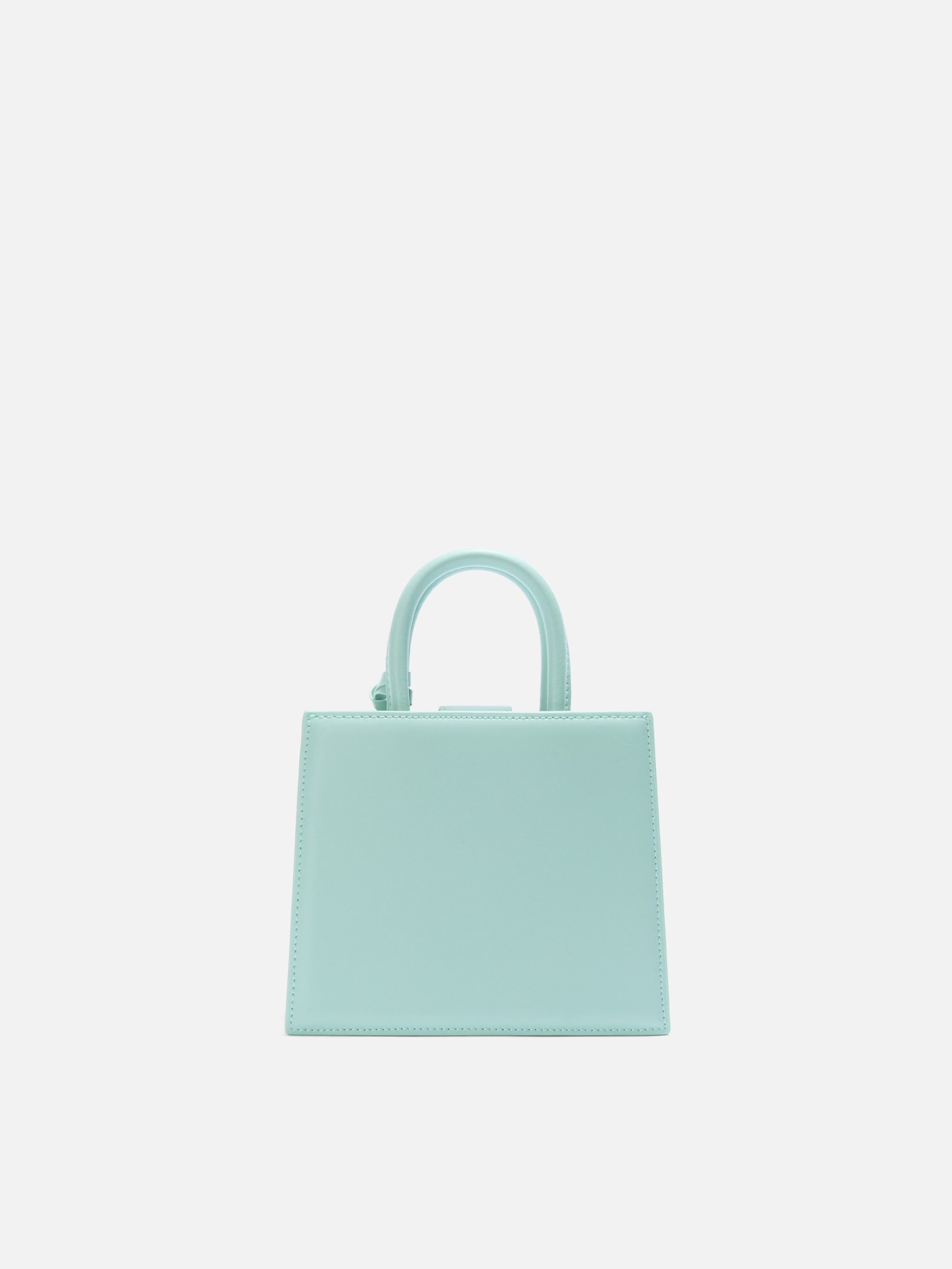 Borsa Shop mini strutturata in pelle liscia verde menta con targhetta metallica