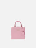 Borsa Shop mini strutturata in pelle liscia rosa con targhetta metallica
