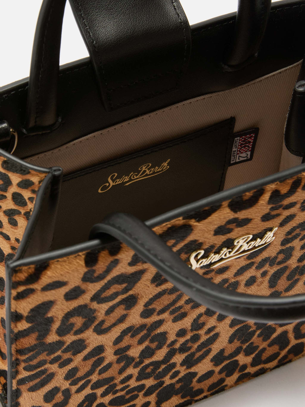 Borsa Shop Mini strutturata in cavallino leopardato con targhetta metallica