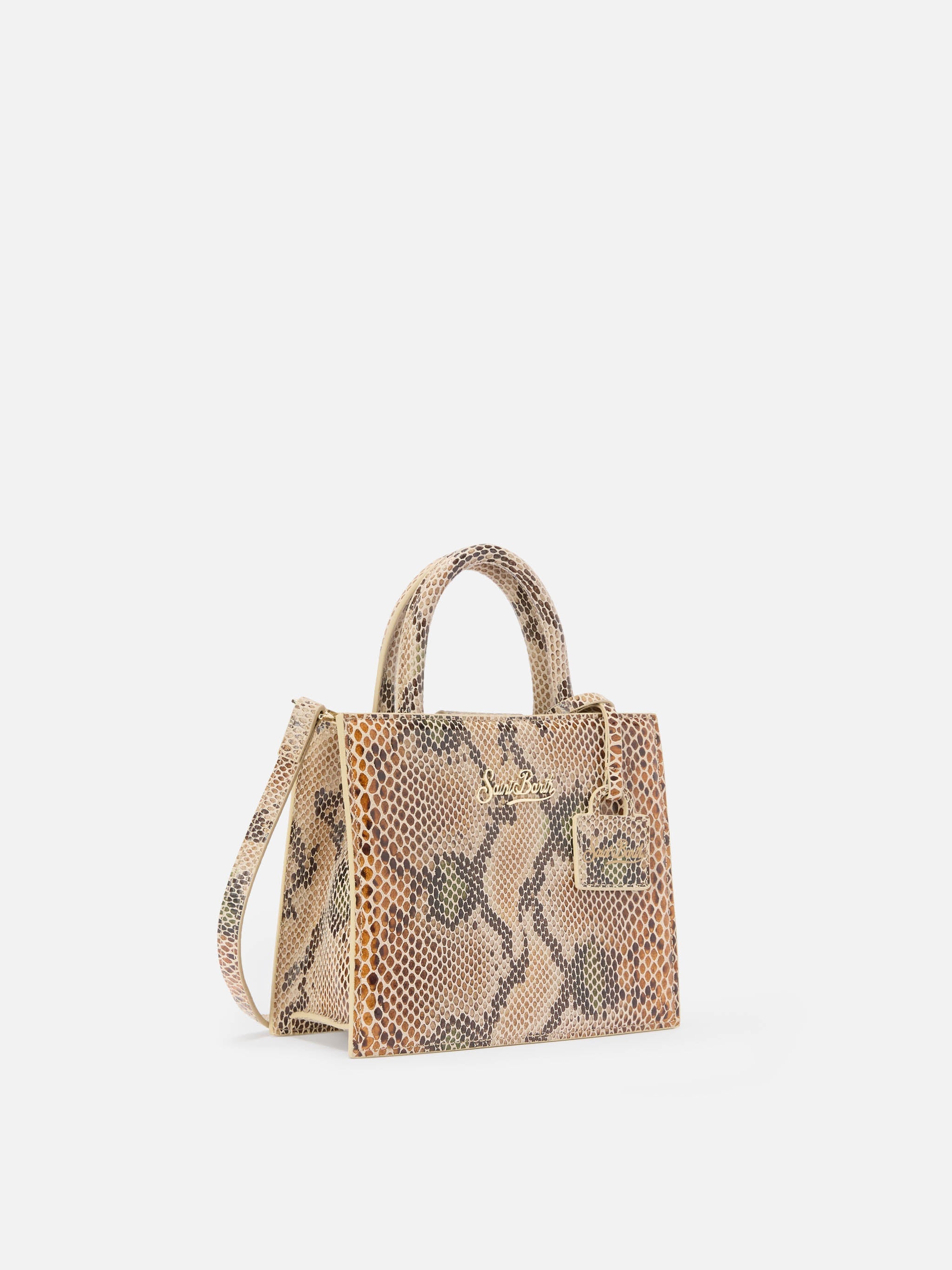 Borsa Shop Bag Mini stampa pitone beige