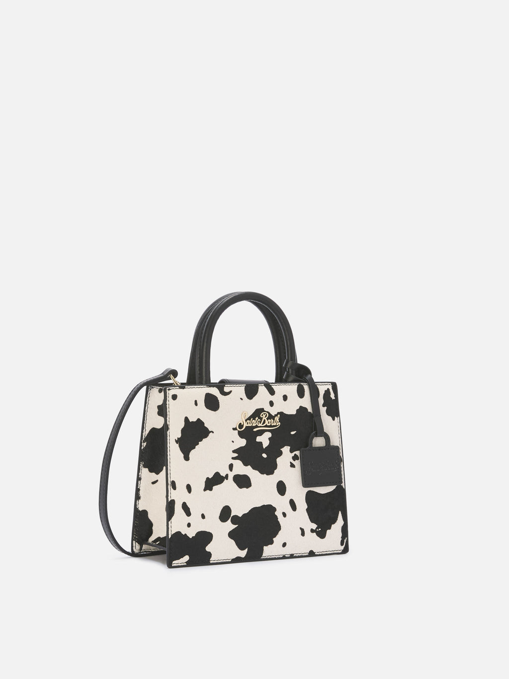 Borsa Shop Mini strutturata in cavallino con fantasia muccata