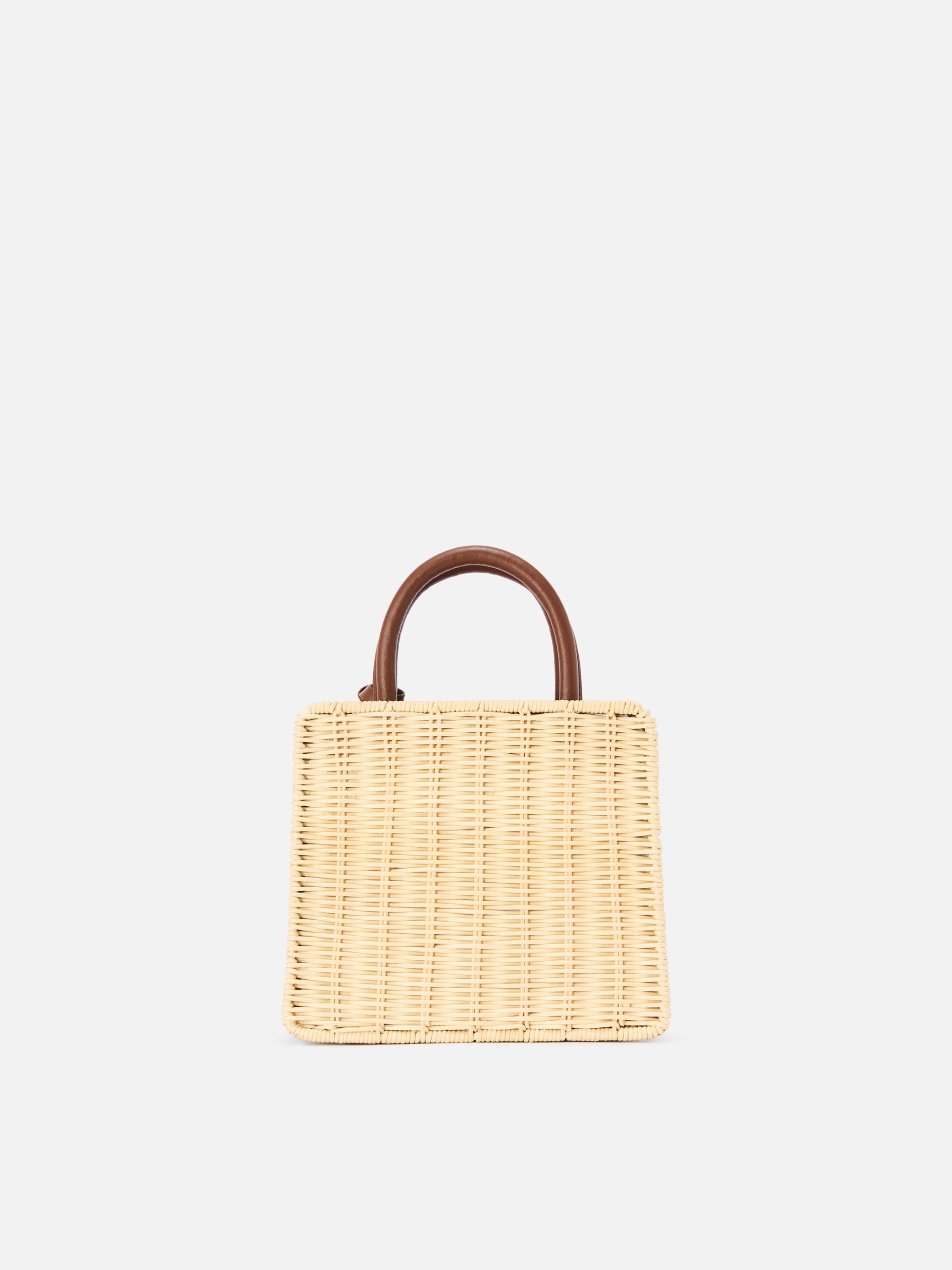 Borsa Shop Mini strutturata in midollino con dettagli in pelle marrone