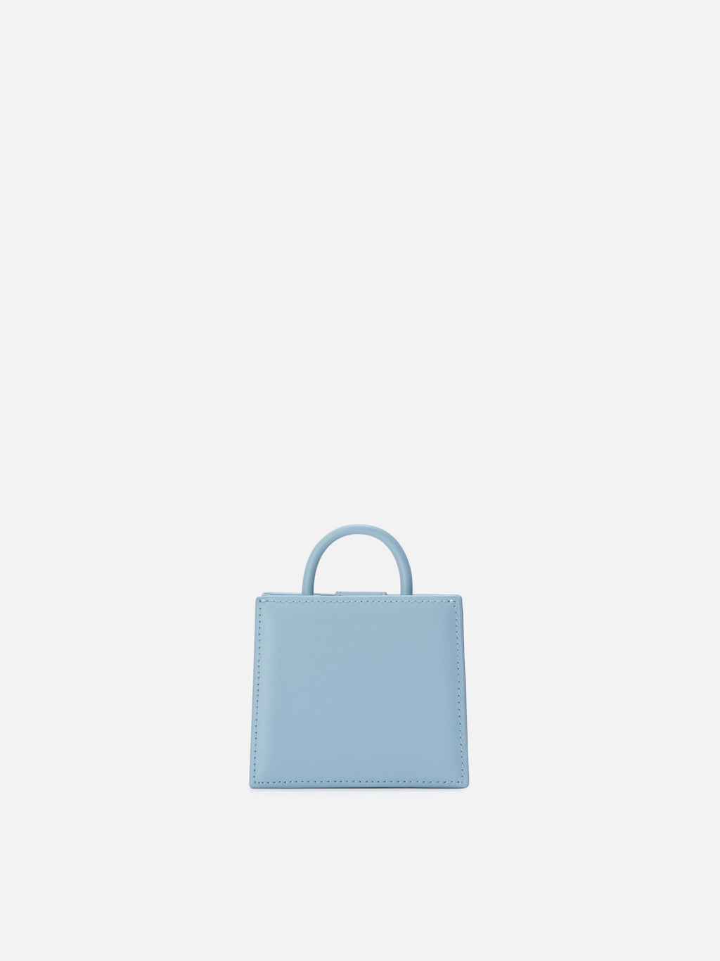 Borsa Shop micro strutturata in pelle liscia azzurra con targhetta metallica