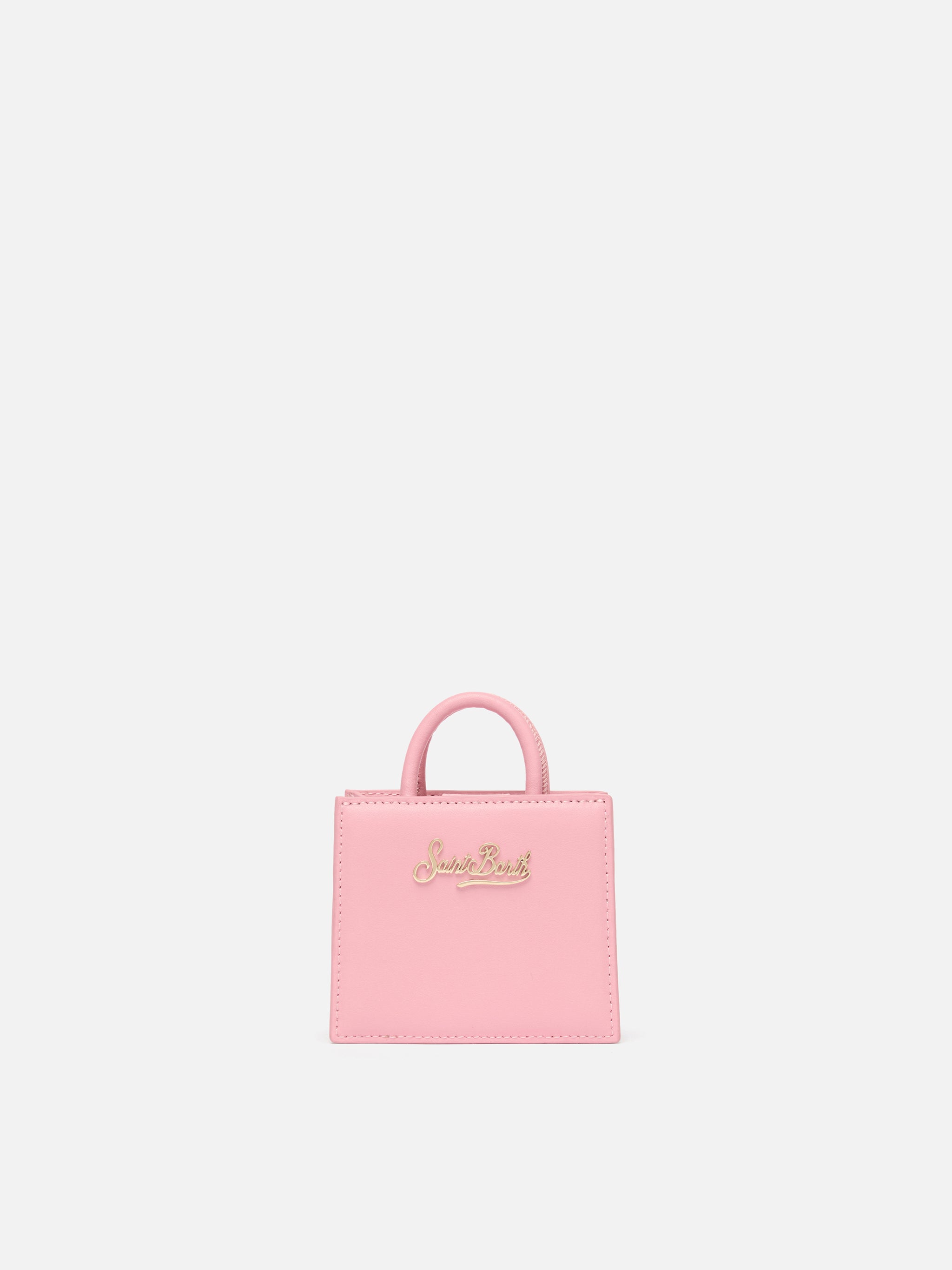 Borsa Shop micro strutturata in pelle liscia rosa con targhetta metallica