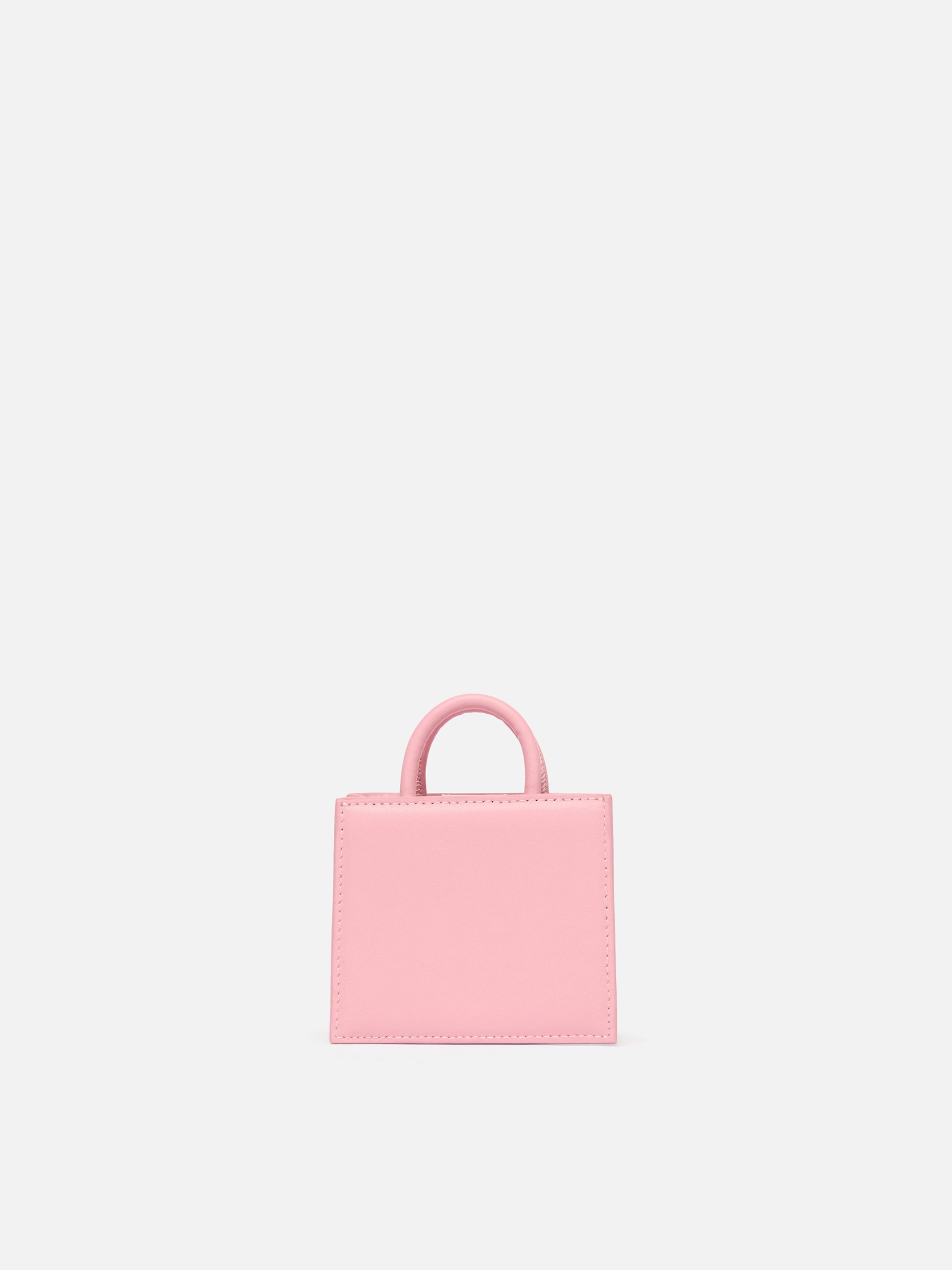 Borsa Shop micro strutturata in pelle liscia rosa con targhetta metallica