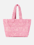 Borsa Tufting in cotone rosa con ricamo in rilievo