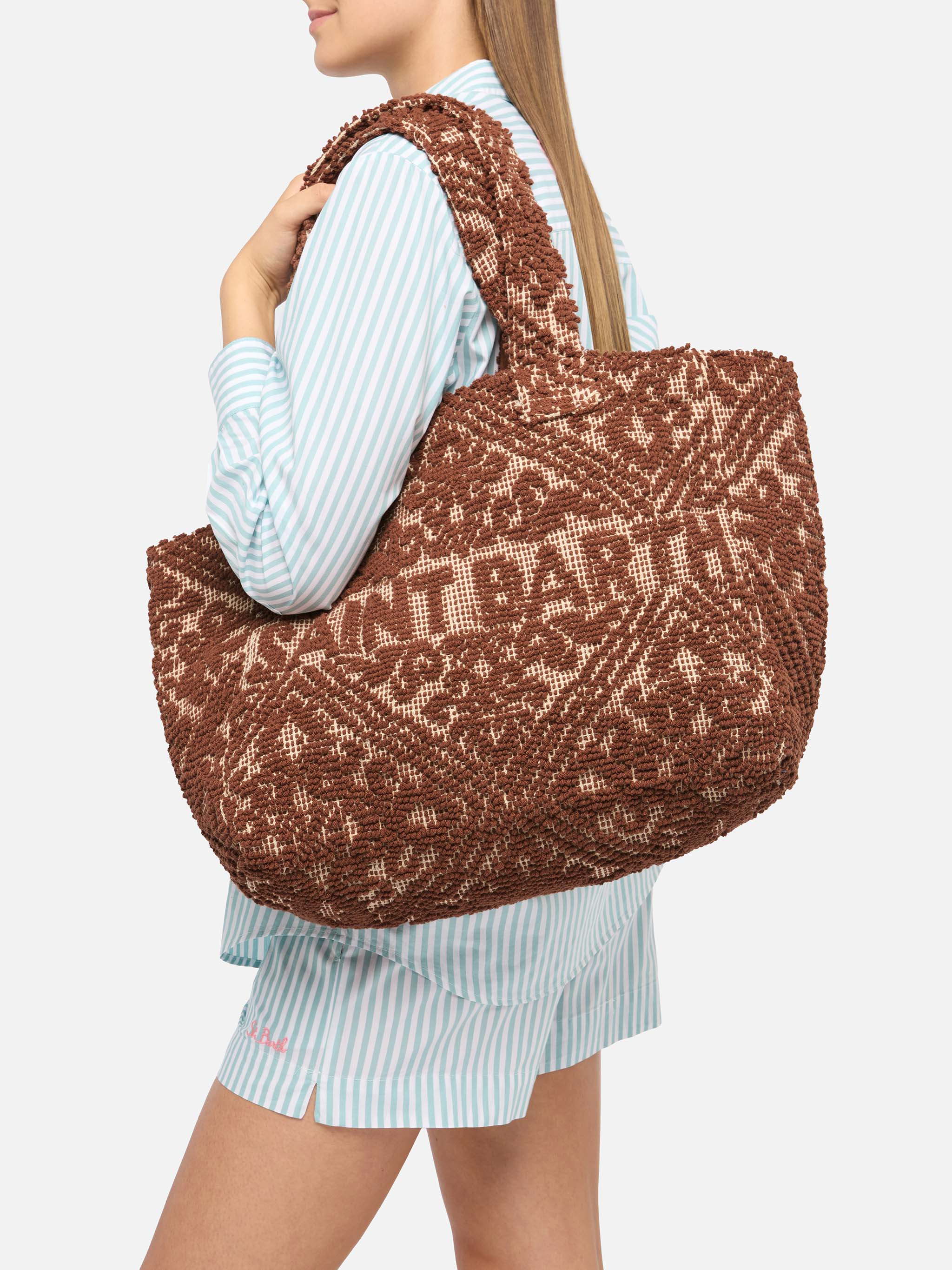 Tufting Cotton Tote Bag marrone