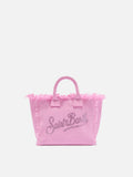 Borsa Vanity mini in canvas rosa con logo in strass