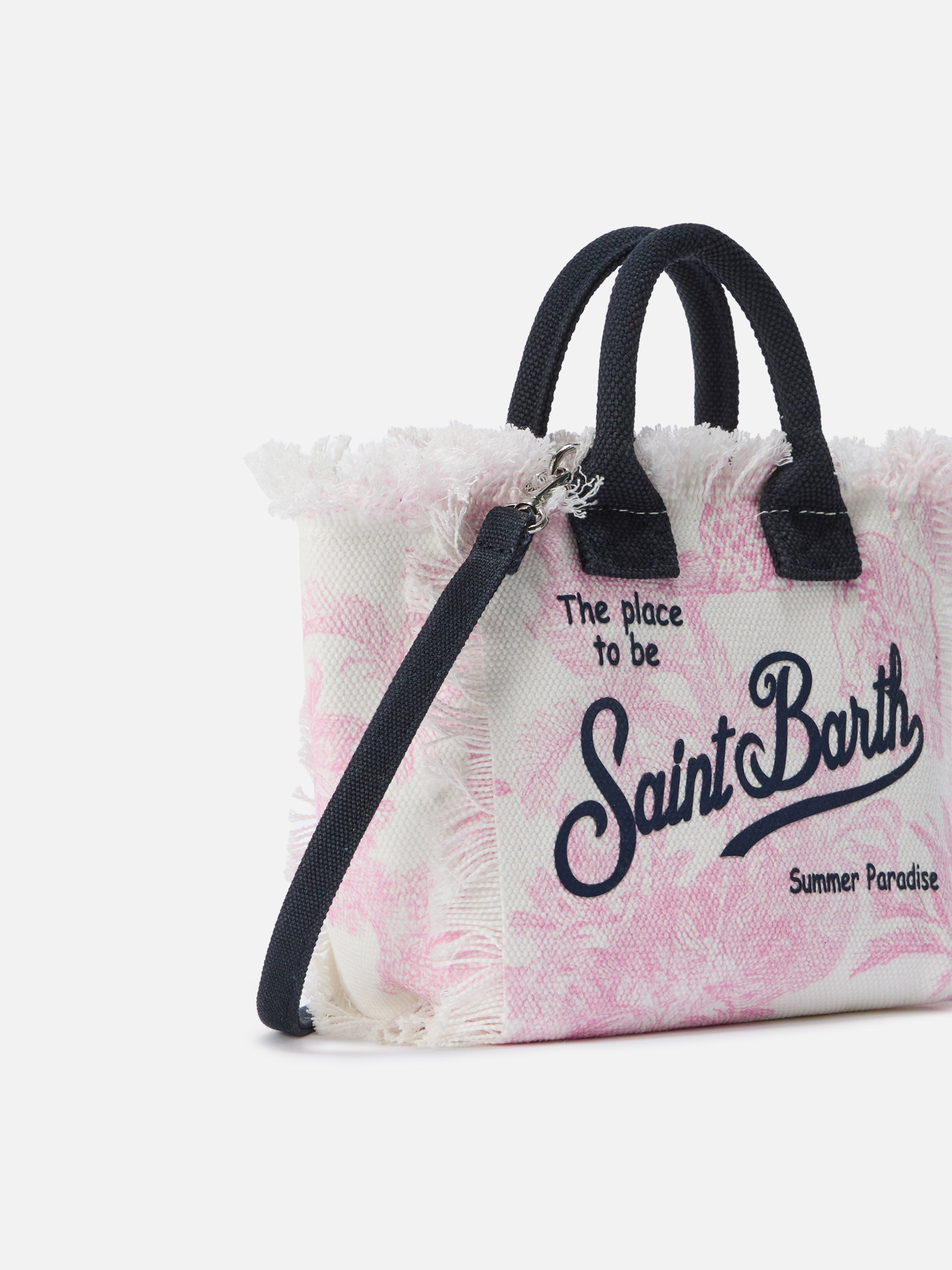 Borsa Vanity mini in canvas con stampa toile de Jouy rosa