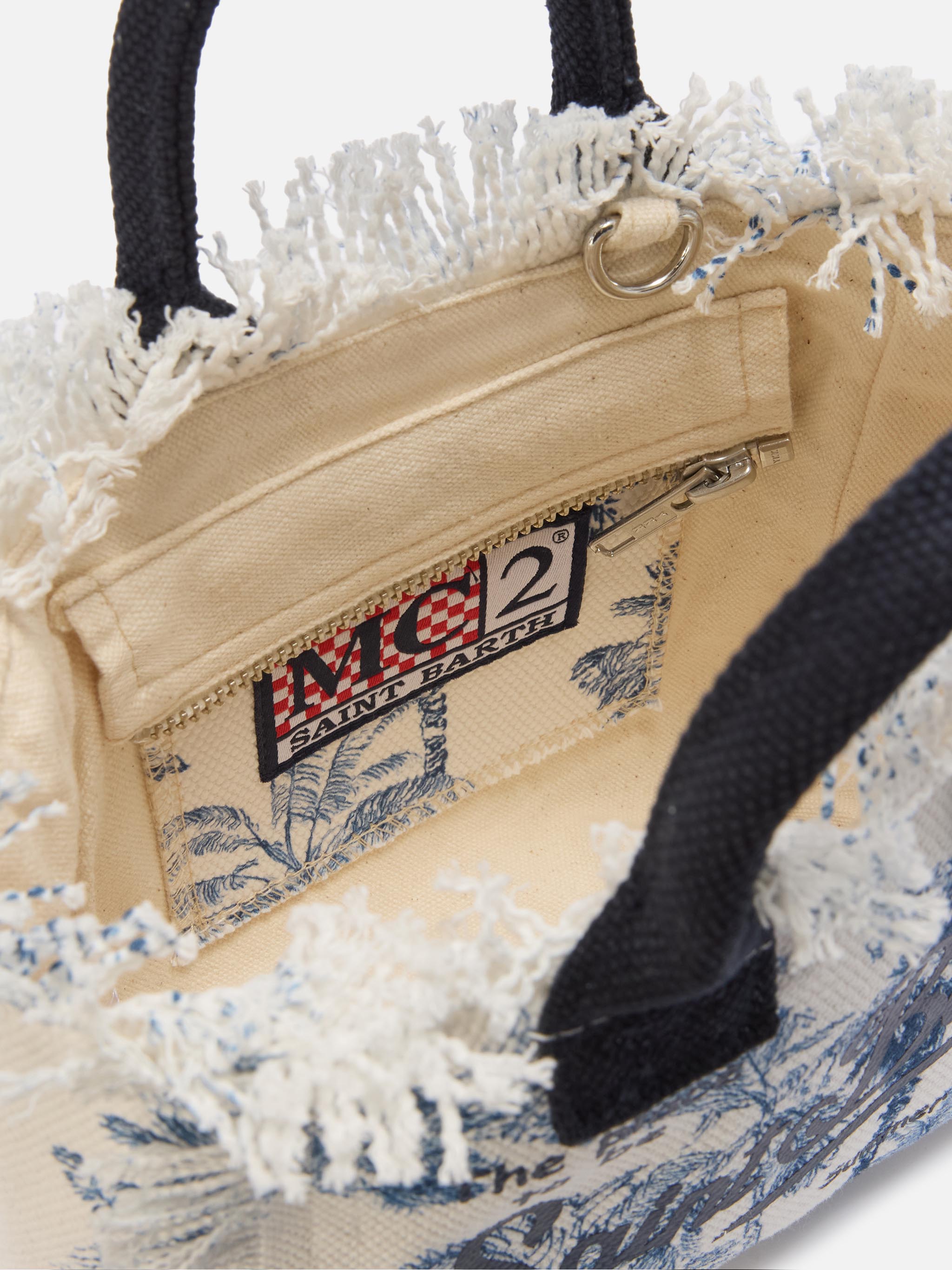 Borsa Vanity mini in canvas con stampa toile de Jouy blu