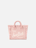 Borsa Vanity mini in tessuto effetto spugna a righe rosa
