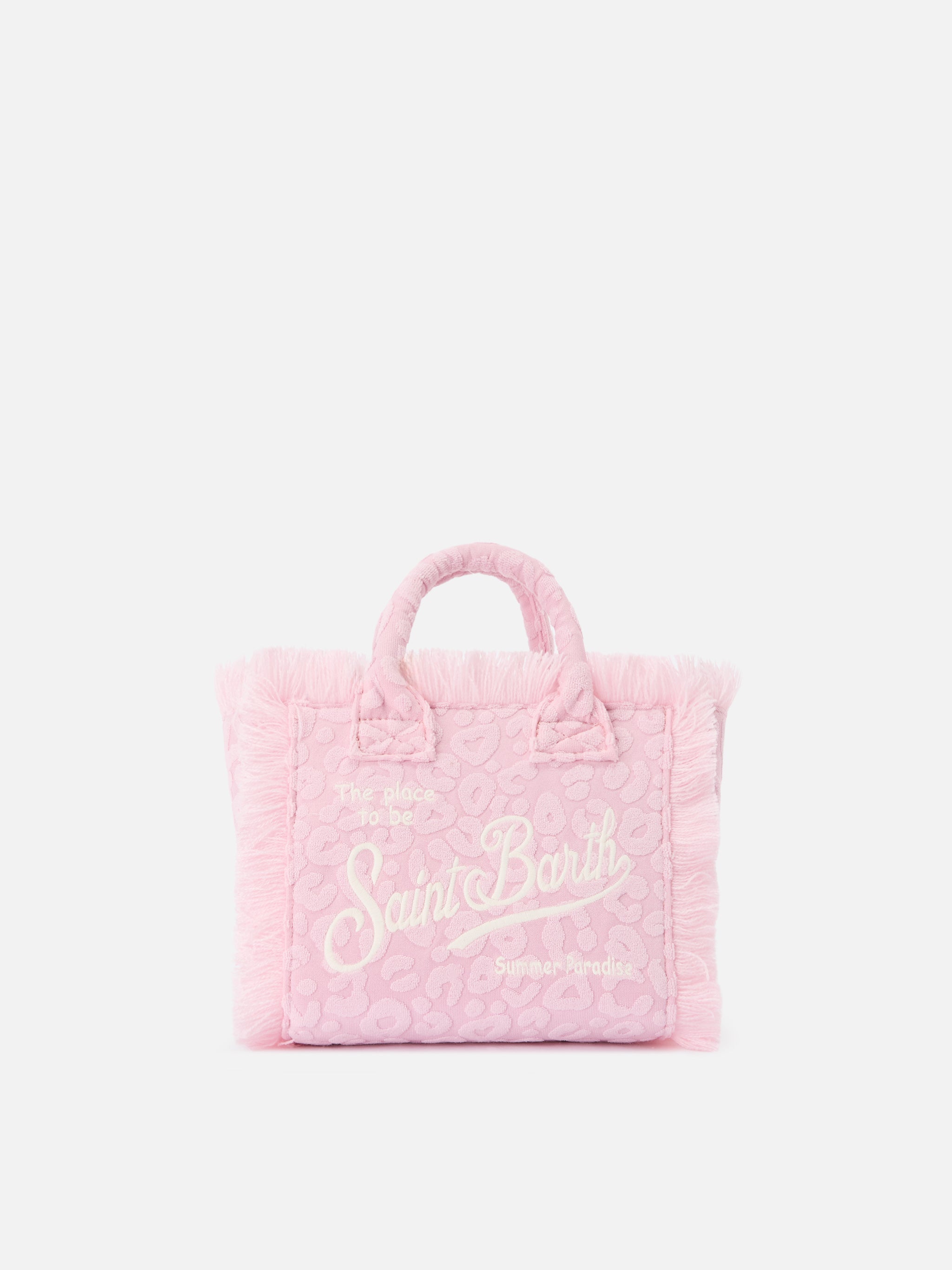 Borsa Vanity mini in tessuto effetto spugna con leopardato in rilievo
