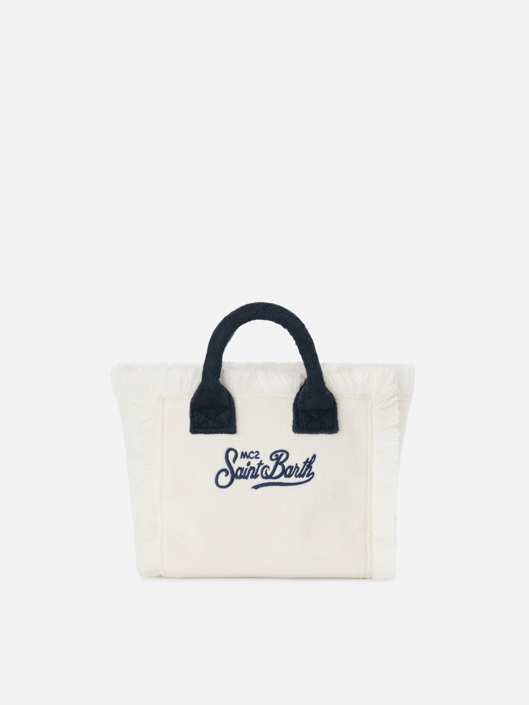 Borsa Vanity mini in tessuto effetto spugna bianco con logo ricamato