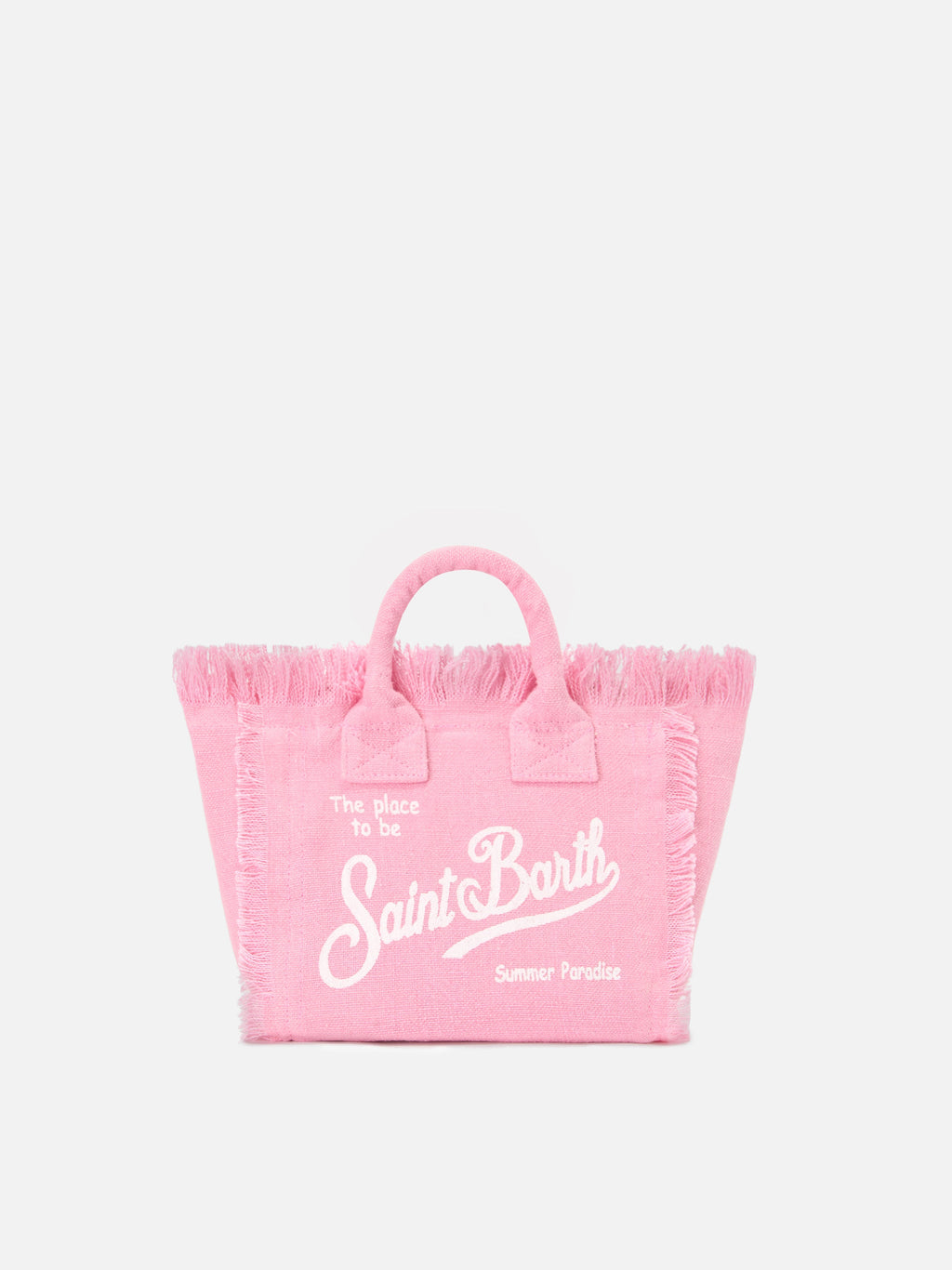 Borsa Vanity mini in lino rosa tinta unita con tracolla removibile