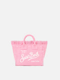 Borsa Vanity mini in lino rosa tinta unita con tracolla removibile
