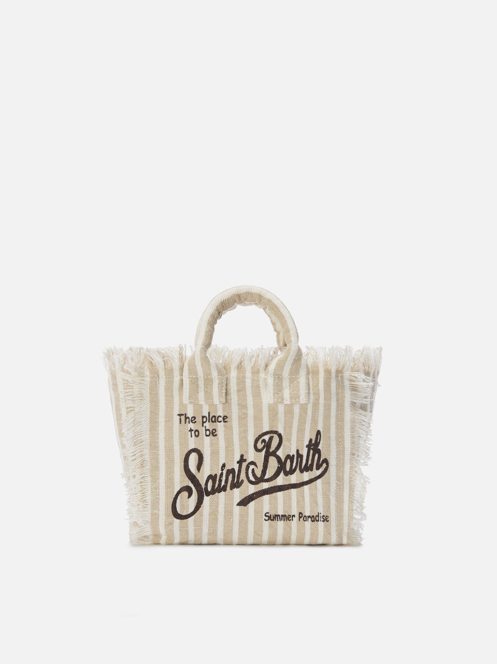Borsa Vanity in lino a righe fini marroni e bianche
