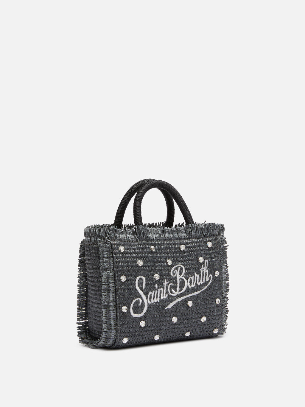 Black Mini Vanity Straw bag with rhinestone embellishment - MC2 Saint Barth
