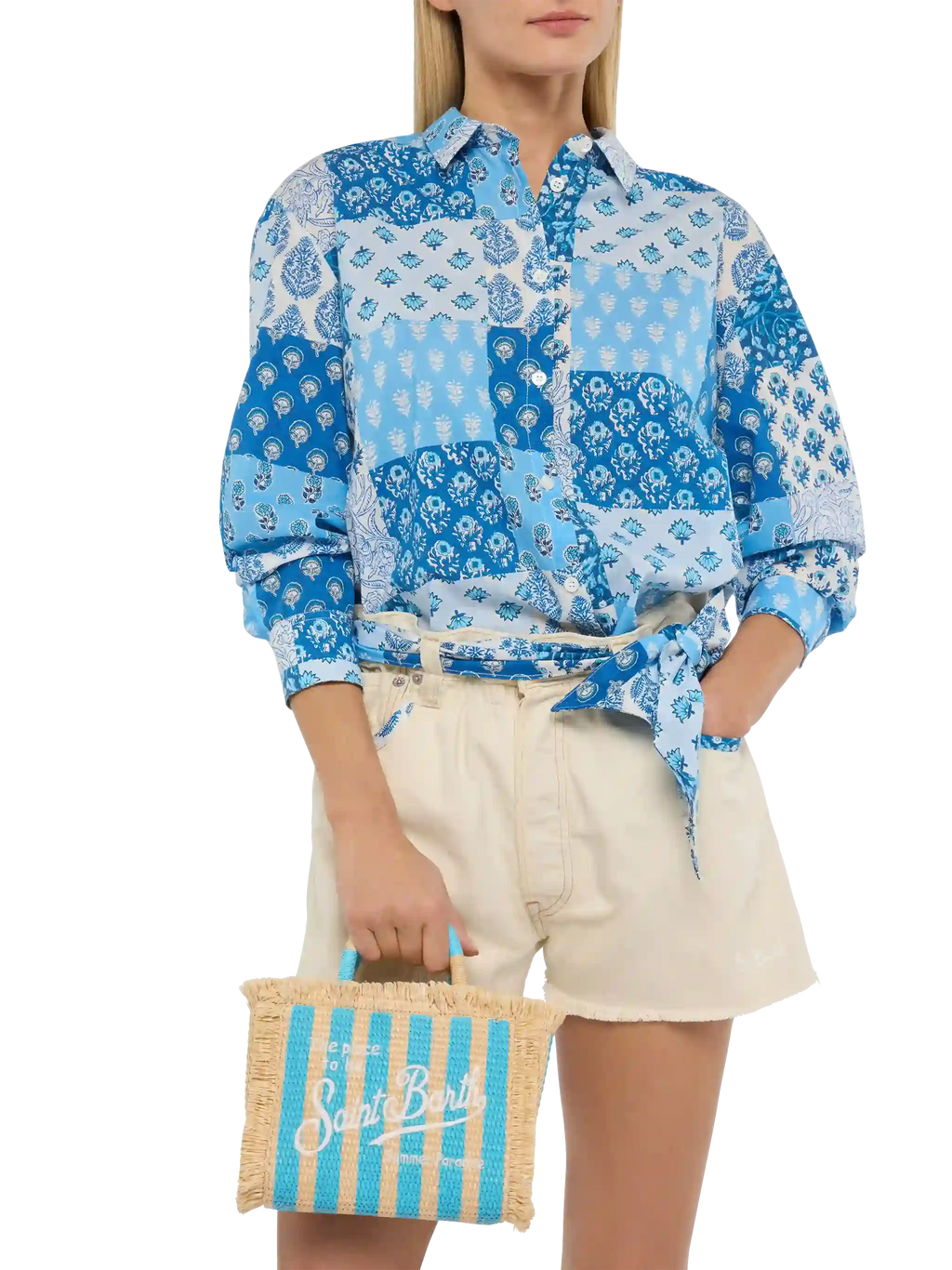 Mini Vanity Straw effect bag with striped print - MC2 Saint Barth