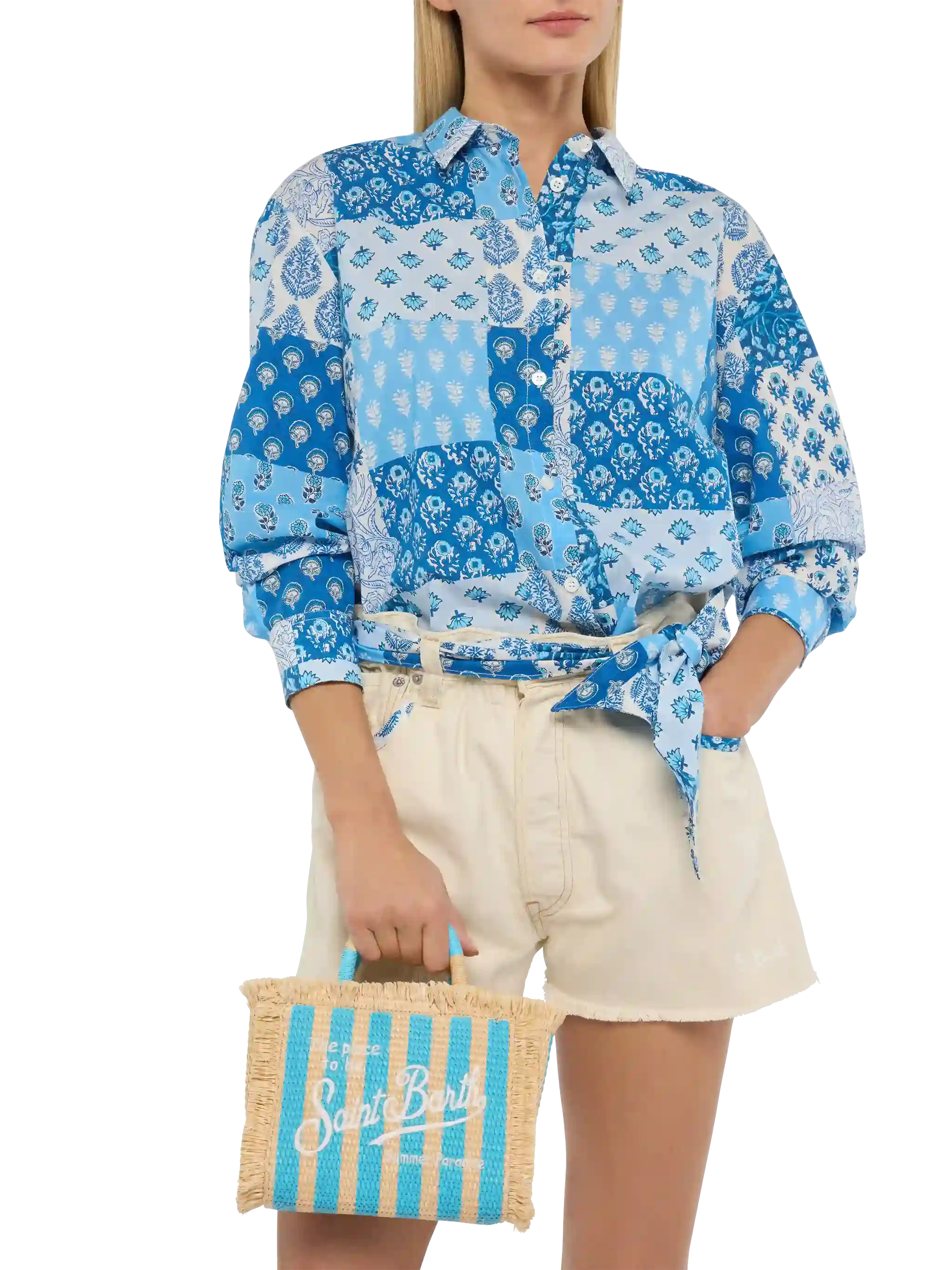 Mini Vanity Straw effect bag with striped print - MC2 Saint Barth