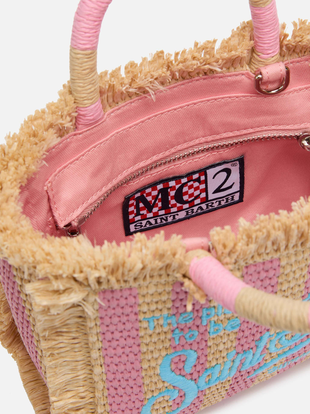 Mini Vanity Straw effect bag with striped print - MC2 Saint Barth