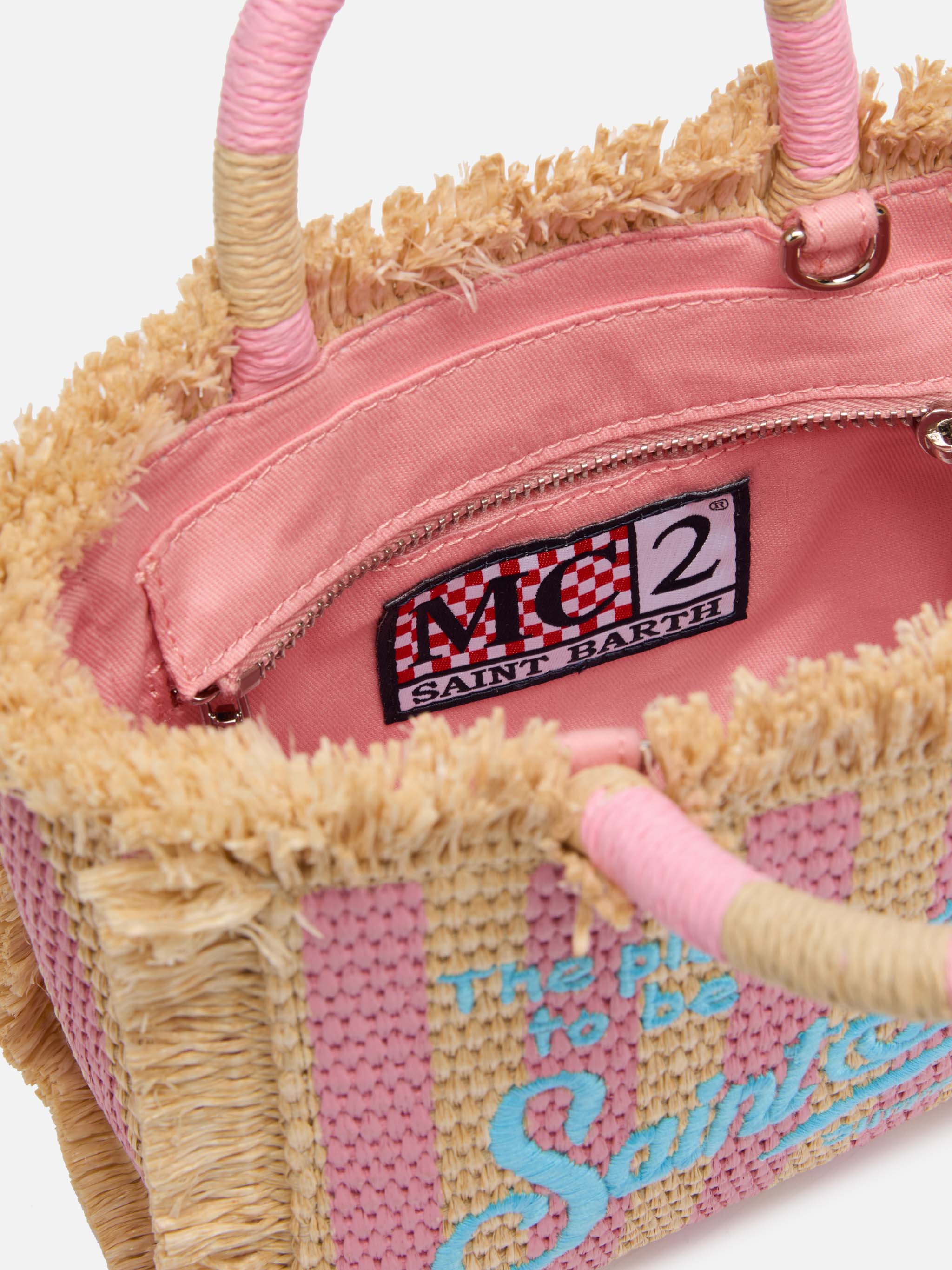 Mini Vanity Straw effect bag with striped print - MC2 Saint Barth