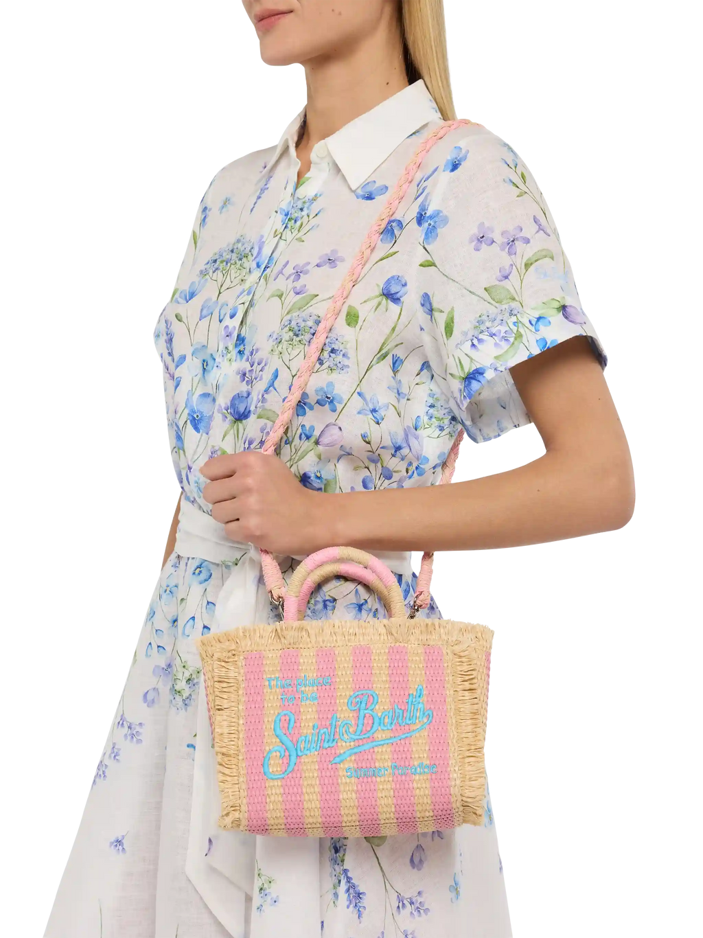 Mini Vanity Straw effect bag with striped print - MC2 Saint Barth