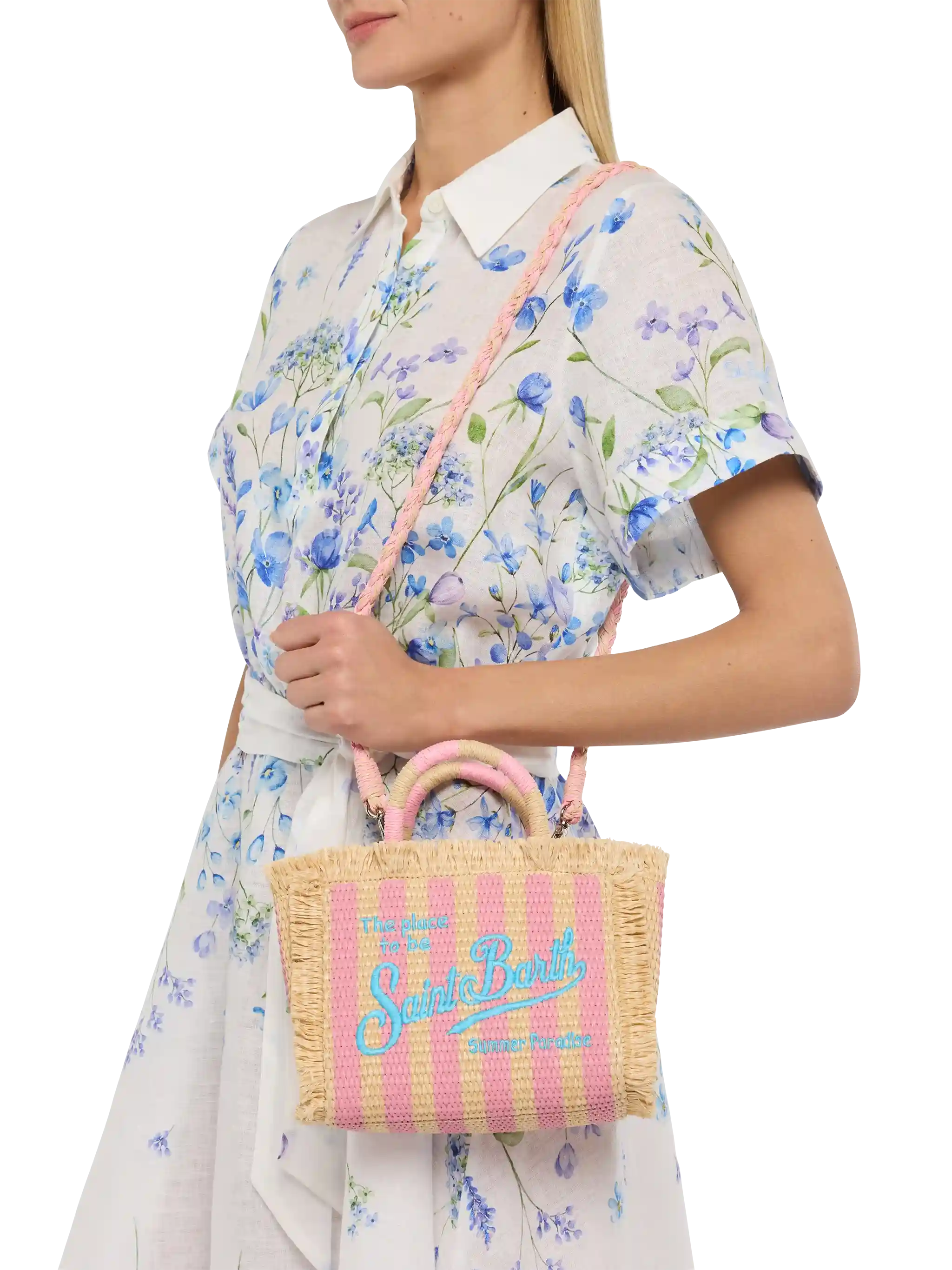 Mini Vanity Straw effect bag with striped print - MC2 Saint Barth