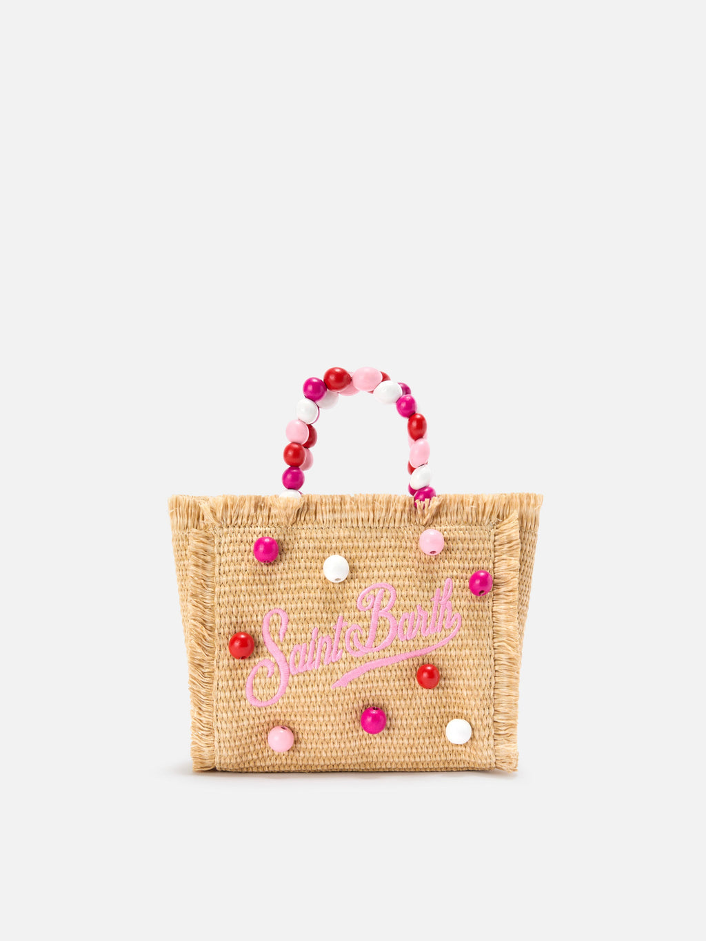Borsa Vanity mini in tessuto effetto paglia con manico con perline