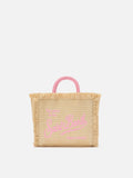 Borsa Vanity mini in tessuto effetto paglia con logo ricamato